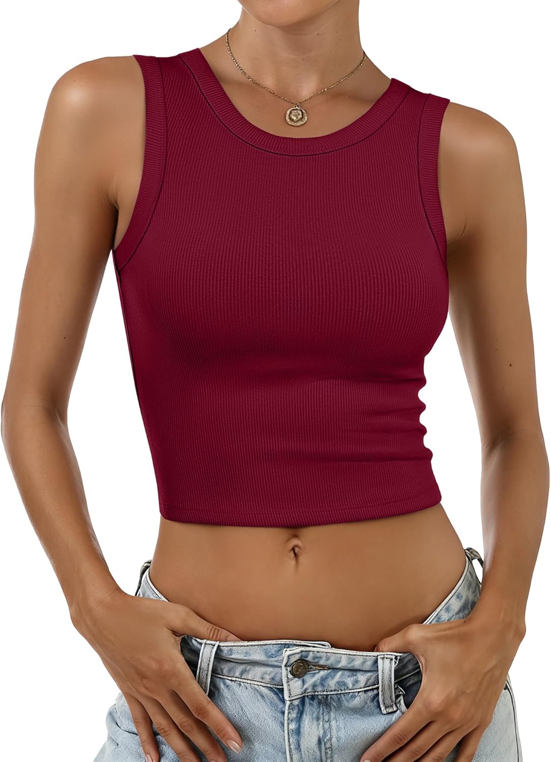 Thumbnail 5 de ANRABESS Women's Crop Tank Top: High Neck, Ribbed Knit Slim Fit for Summer