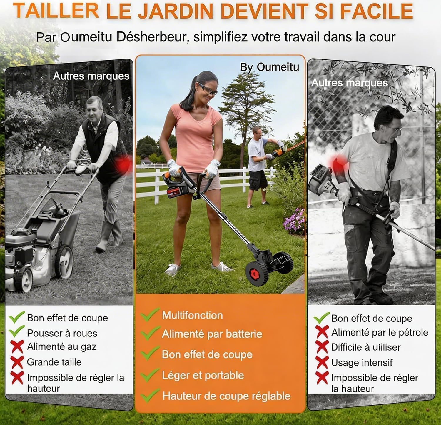 Thumbnail 3 de Débroussailleuse électrique sans fil 21V – 2 batteries 4,0 Ah, chargeur rapide et 5 lames