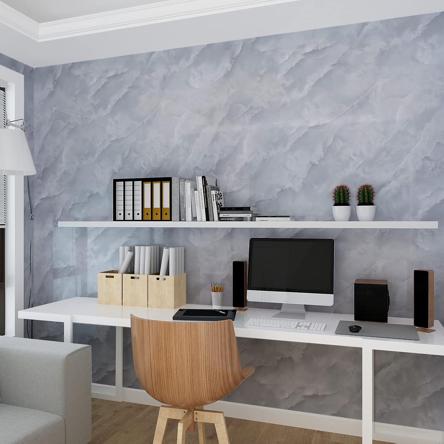 Thumbnail 5 de JSEVEM Grey White Marble Peel-and-Stick Wallpaper 40 cm × 9 m 🧾