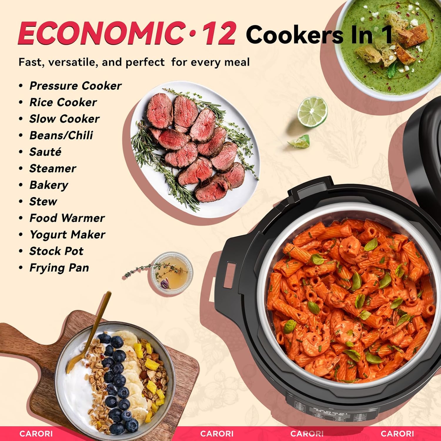 Detalle 2 de CARORI 1200W 12-in-1 Electric Pressure Cooker 8Qt 🍲