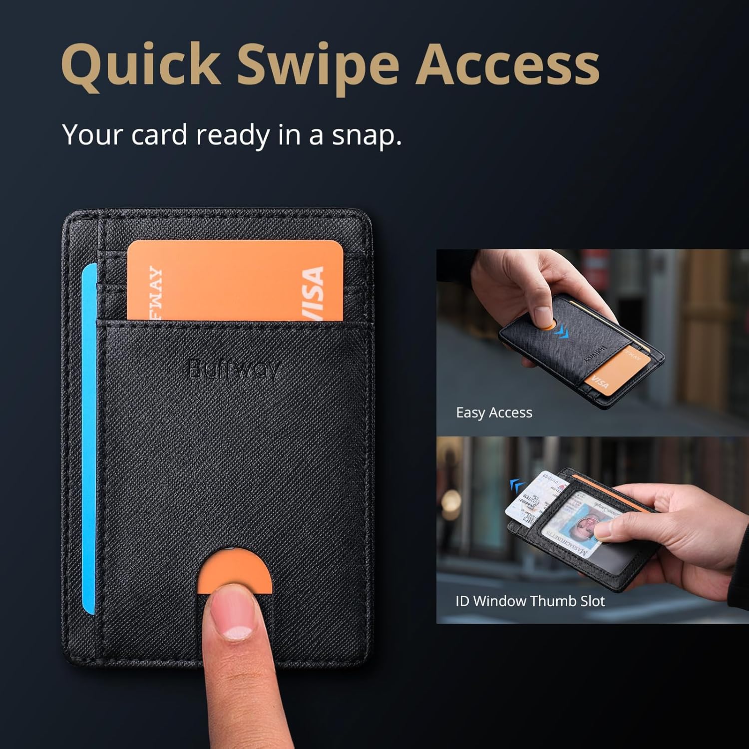 Detalle 2 de Buffway Slim RFID Wallet 3.1×4.4 in 👛