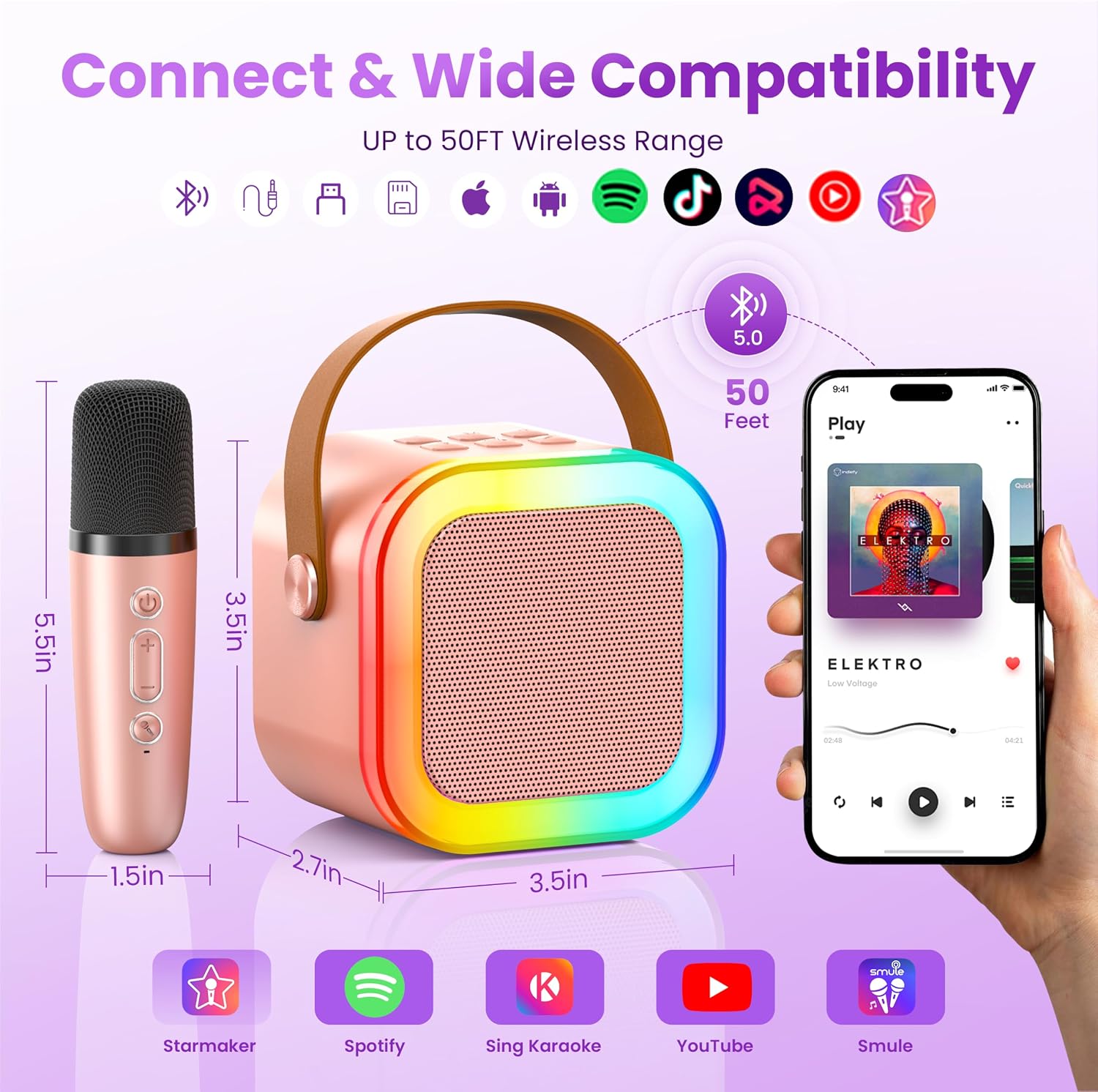 Thumbnail 1 de Mini Karaoke Machine: Portable Bluetooth Speaker with 2 Wireless Microphones