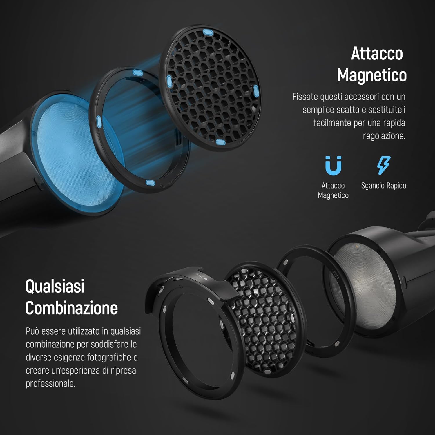 Thumbnail 2 de NEEWER CRM2 Kit accessori magnetici per flash a testa rotonda (compatibile con Godox V1) con adattatori e diffusori