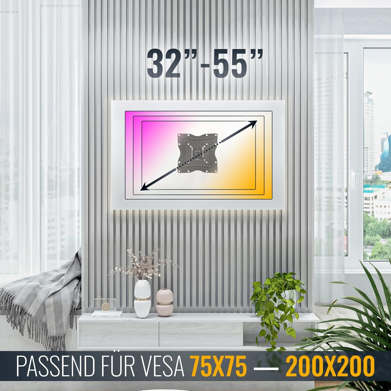 Detalle 2 de RICOO TV Wandhalterung S1222 – schwenkbar & neigbar für 32–55 Zoll, VESA 200 x 200 mm bis 30 kg