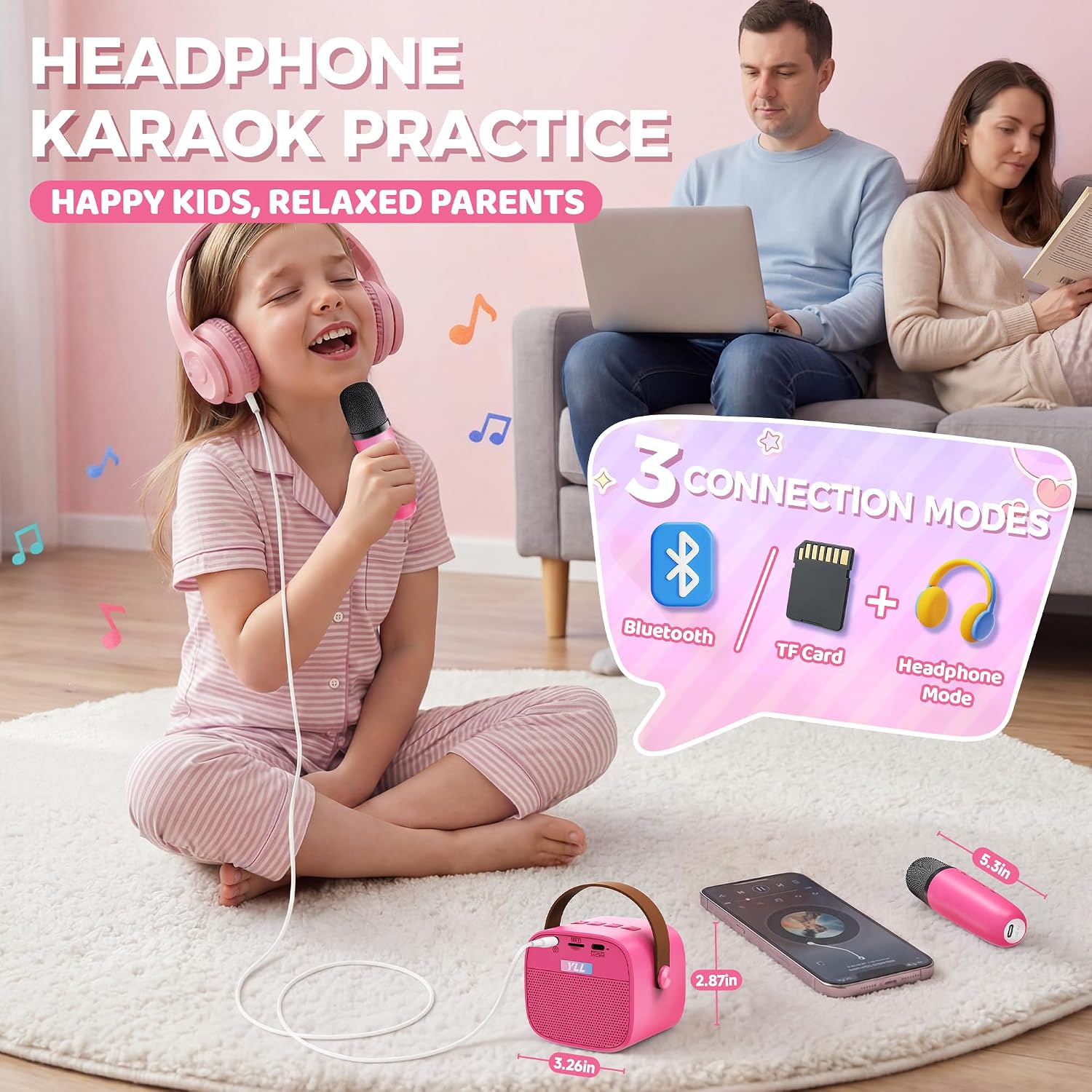 Thumbnail 4 de YLL Mini Children's Karaoke Machine with 2 Microphones (Hotpink) – Portable 4-Voice Fun for 3–12+