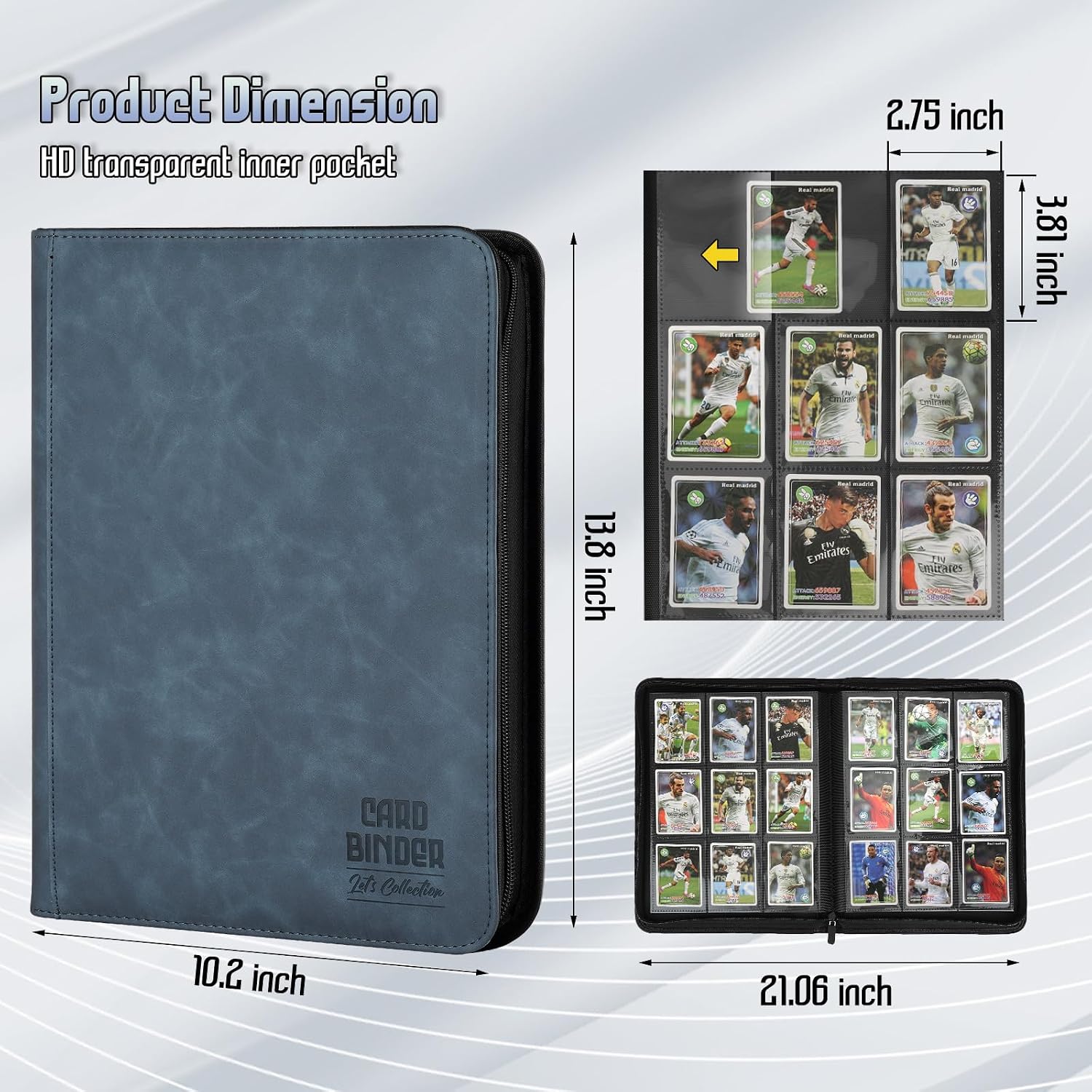 Detalle de Arkeiliy Cardbinder-blue Trading Card Binder, 540 Pockets, Blue PU
