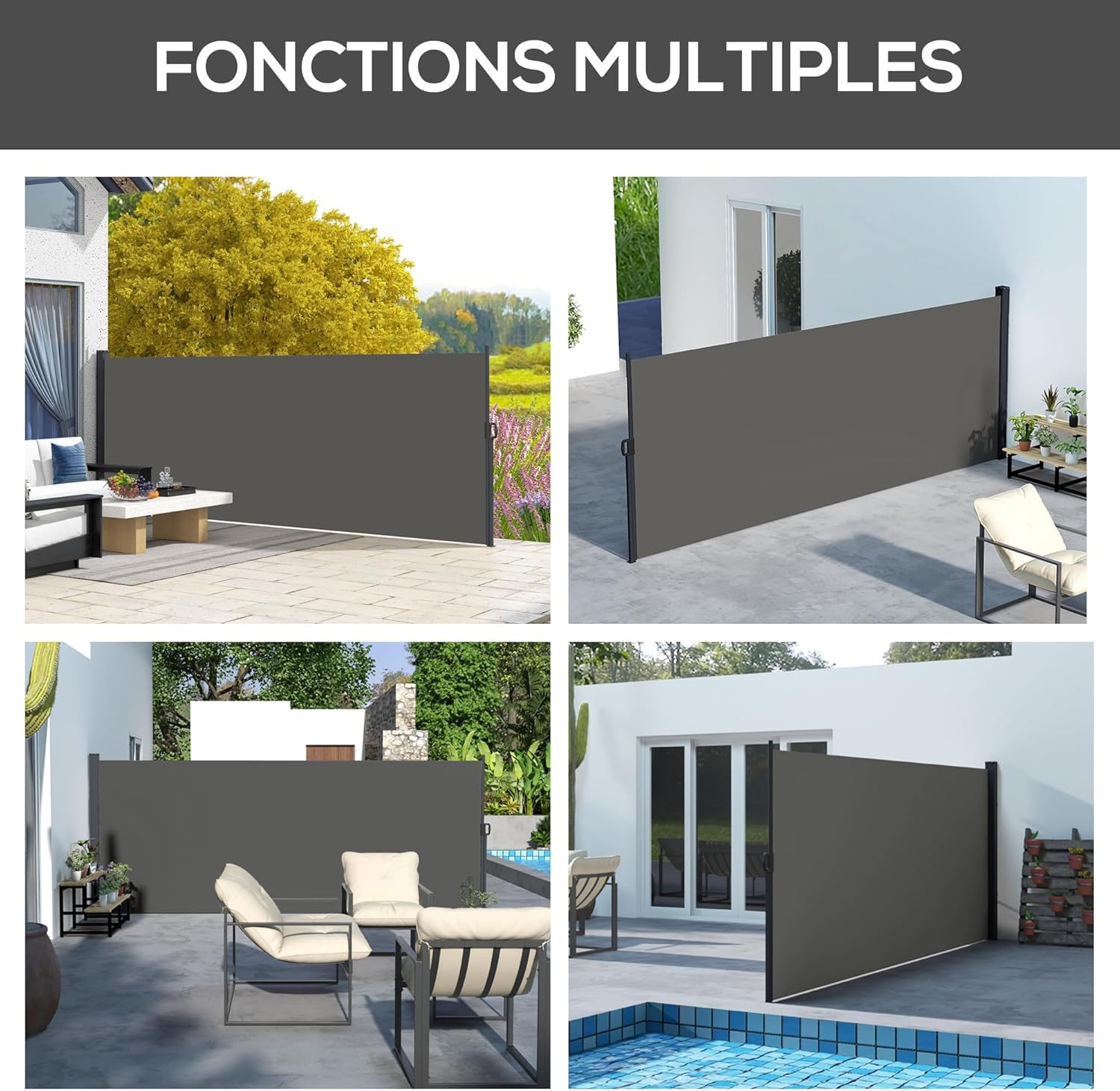 Thumbnail 5 de Outsunny Store latéral Brise-Vue paravent rétractable de Jardin, 4 × 1,60 m, gris foncé