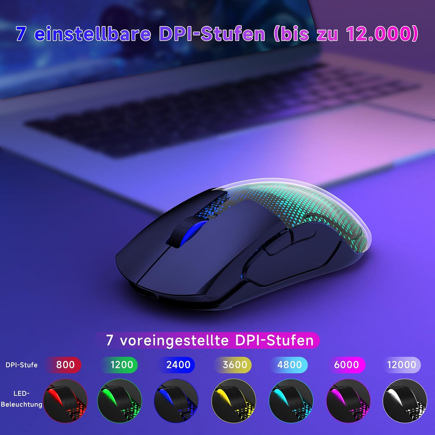 Thumbnail 2 de Gaming Maus Kabellos – 12K DPI, Bluetooth 5.3, 86 g, RGB, 6 Tasten