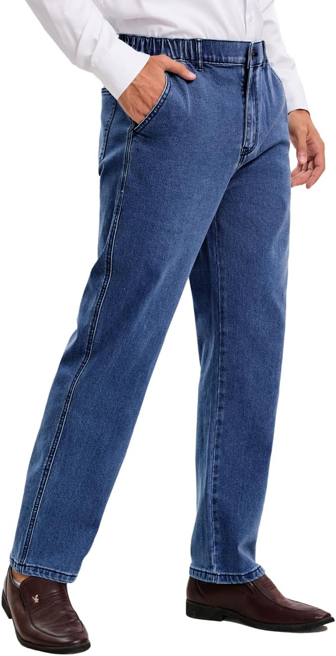 Thumbnail 2 de Voeeron Men’s Elastic Waist Relaxed Fit Jeans with Zipper & Button