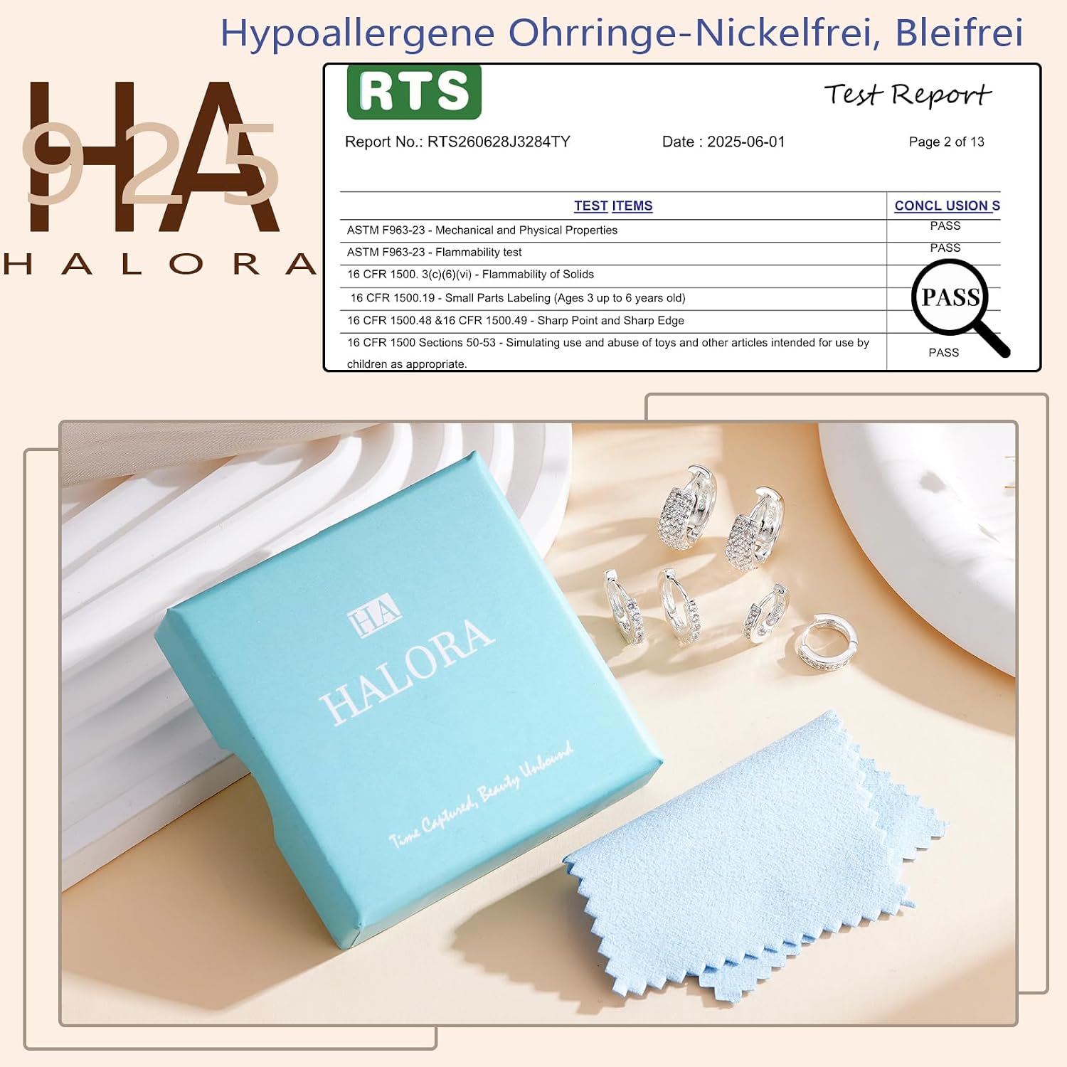 Thumbnail 2 de Halora 3 Paar Creolen aus Sterling Silber 925 mit AAAA+ Zirkonia – hypoallergenes Set für Damen