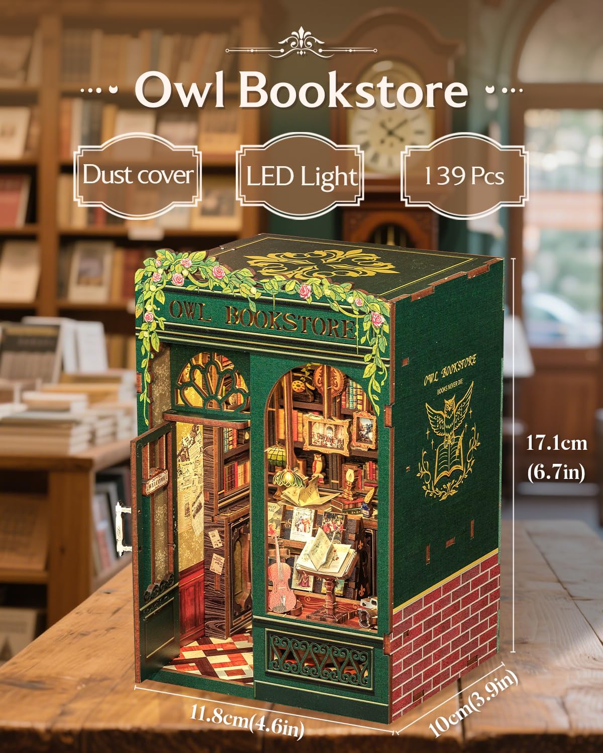 Thumbnail 1 de CUTEBEE Owl Bookstore Book Nook Kit: DIY Miniature with LED Light