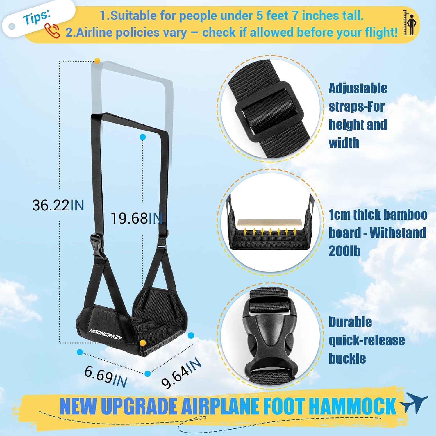 Detalle 2 de NOONCRAZY Air-001 Airplane Foot Hammock with Adjustable Strap and Bamboo Base
