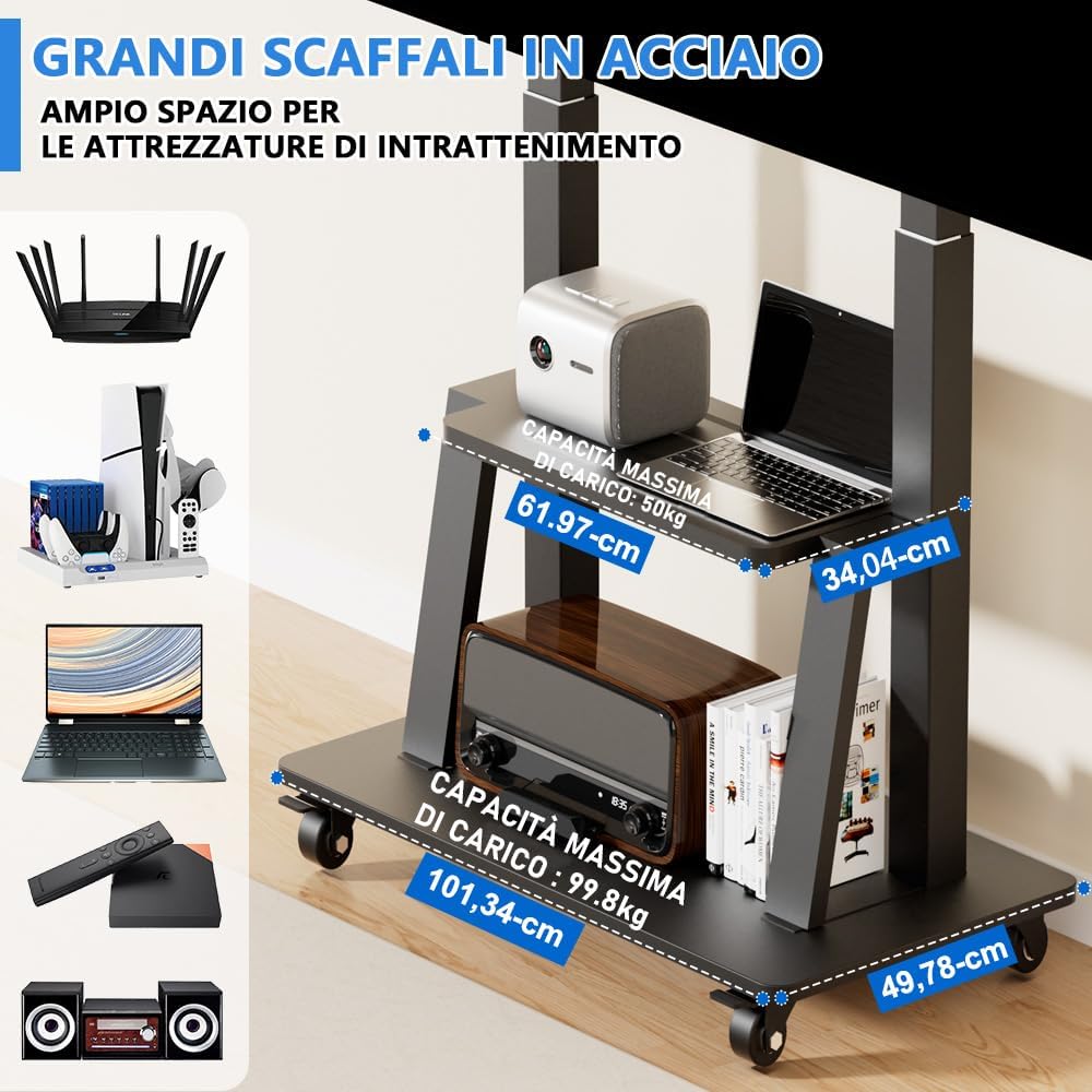 Thumbnail 4 de Carrello TV mobile suruoteper: supporto versatile per schermi da 42–100 pollici con VESA 200x200–900x600