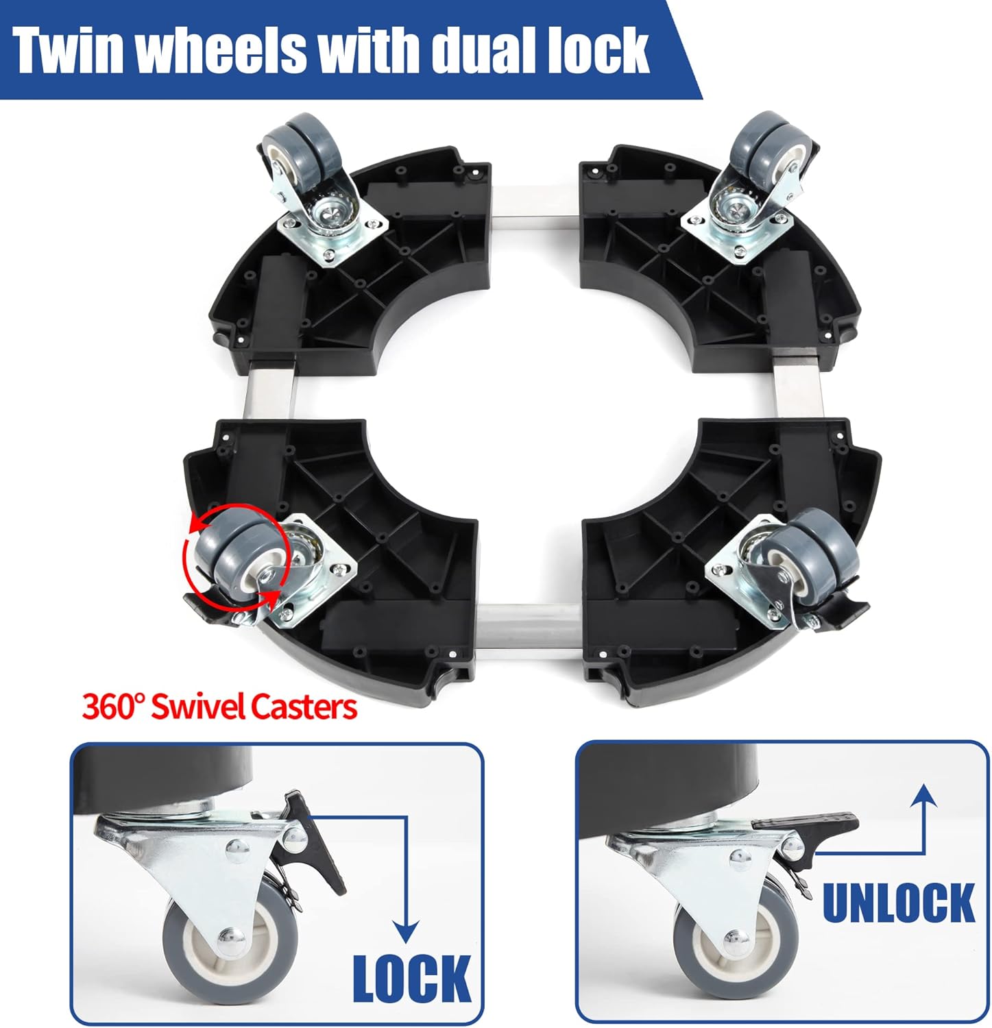 Thumbnail 2 de W B D WEIBIDA sottovaso con ruote regolabile Ø 40-54 cm fino a 200 kg, carrello portavasi rotabile 360° (nero)