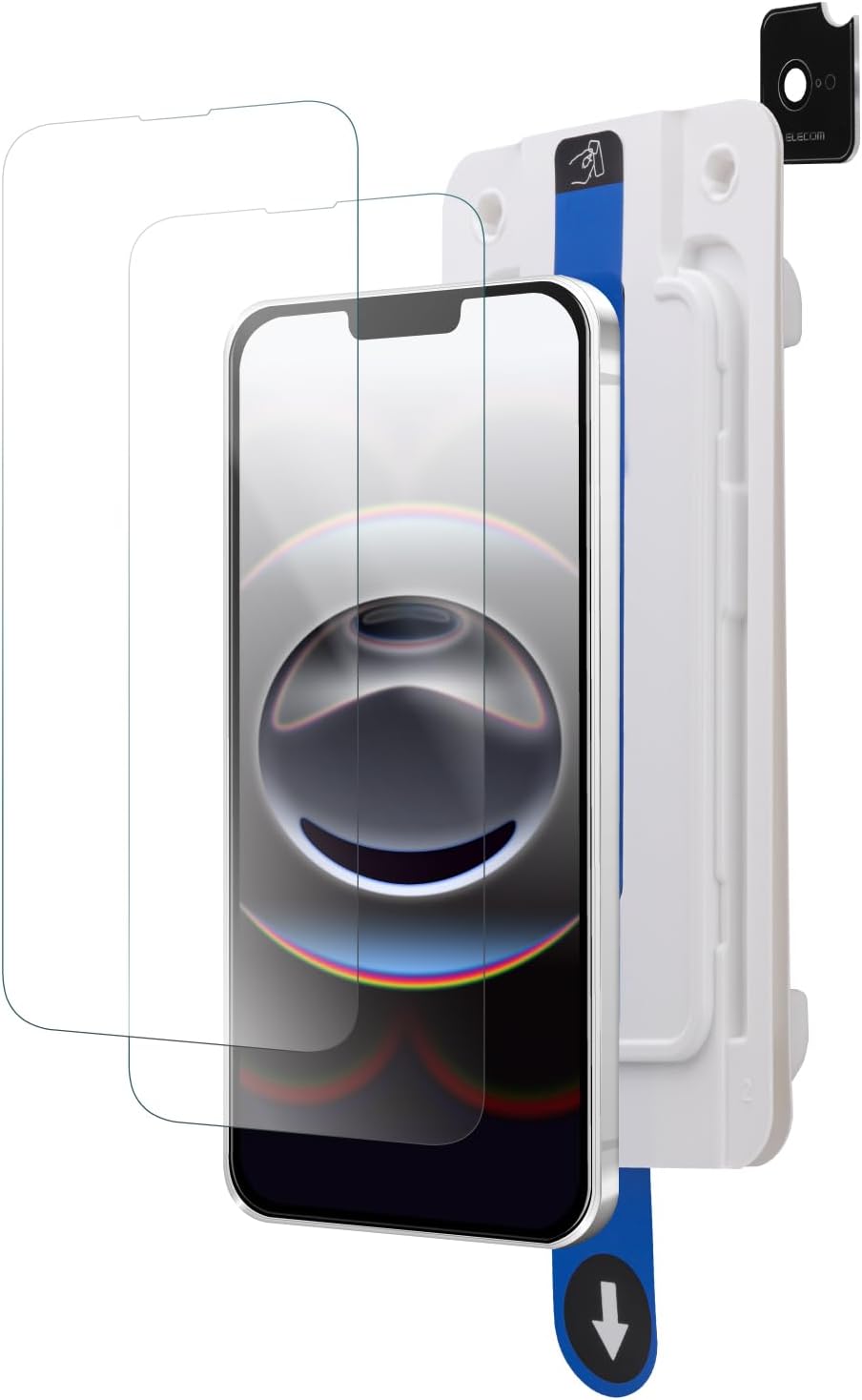 Detalle de エレコム PMWA25SFLGGTW iPhone 17e/16e用強化ガラスフィルム 10H・画面用2枚+レンズ用2枚