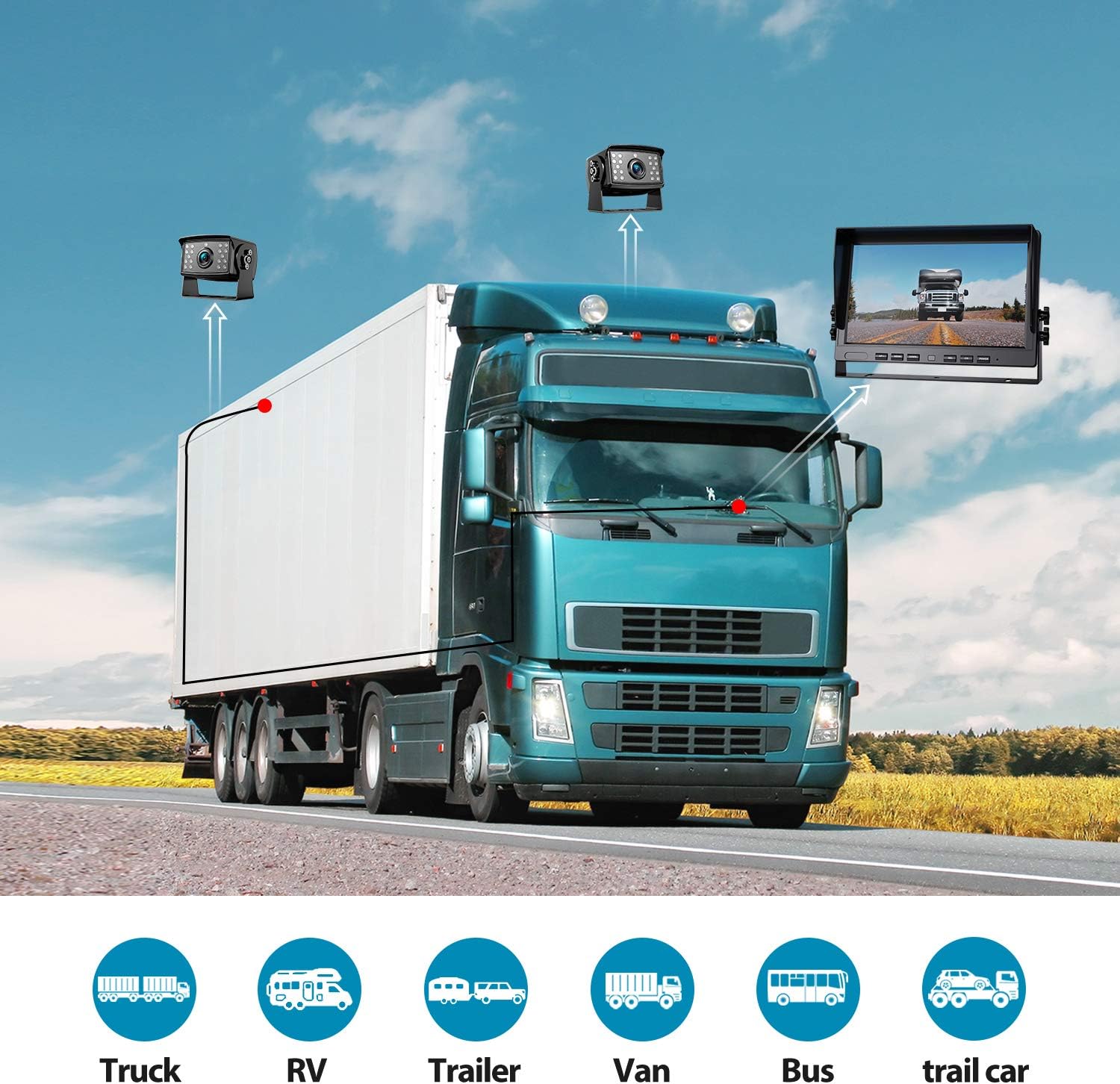 Thumbnail 5 de eRapta 10" Wired Reversing Camera Kit with Dual 1080P Monitor and Front/Rear Cameras
