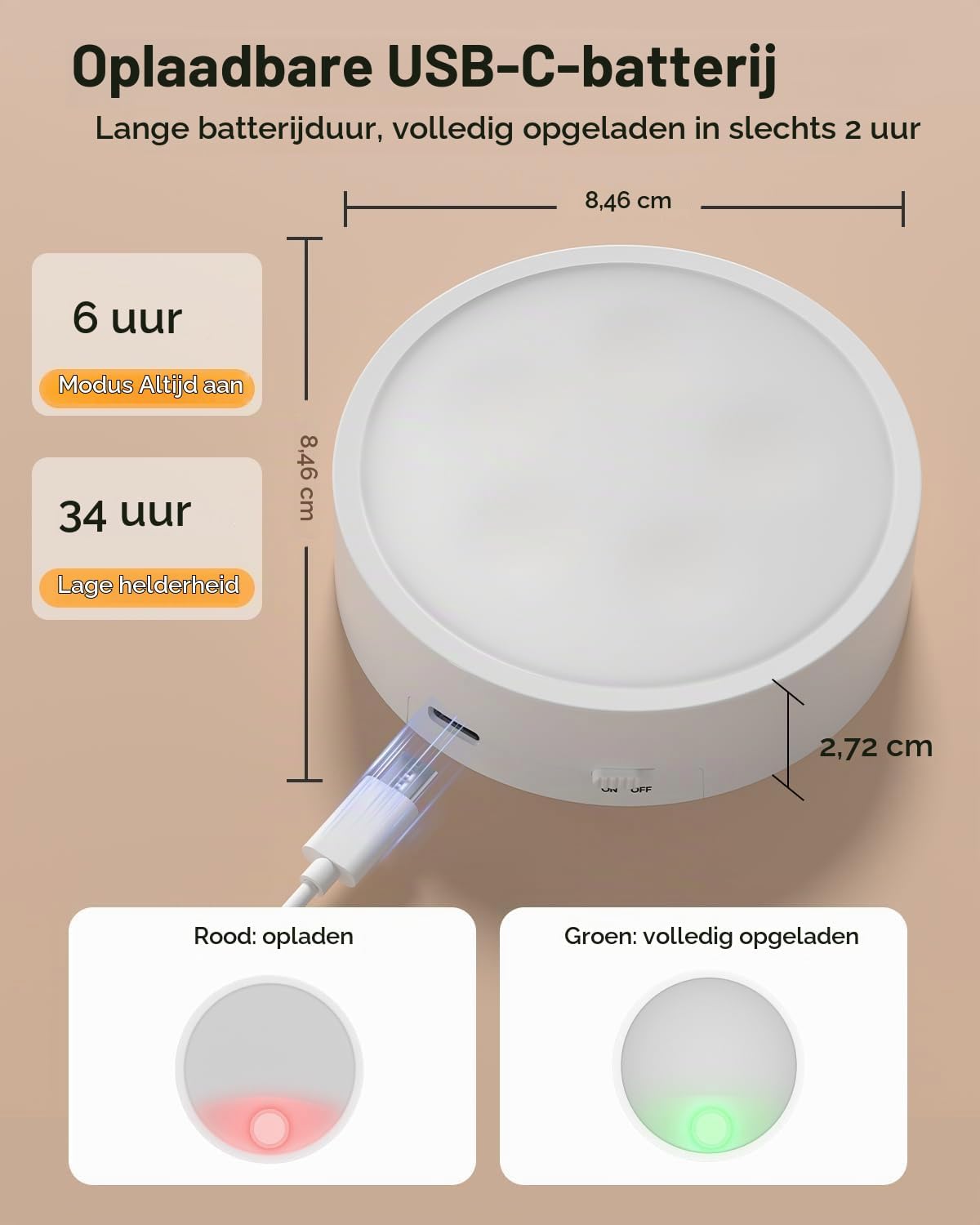 Thumbnail 1 de GOODEA.fun GDCL006 draadloze LED-pucklampen met RGBW, dimmer en timer