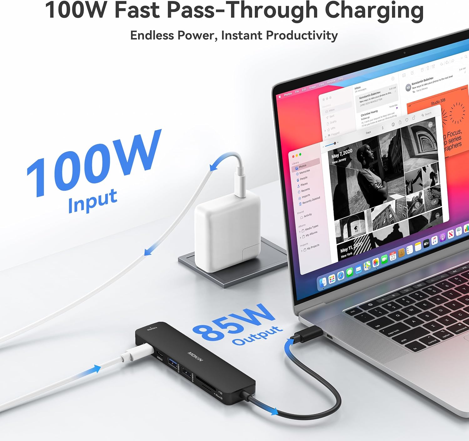 Detalle de MOKiN 7-in-1 USB C HDMI Hub for MacBook Pro/Air: 4K @60Hz, 2x USB 3.0, SD/microSD, 100W PD