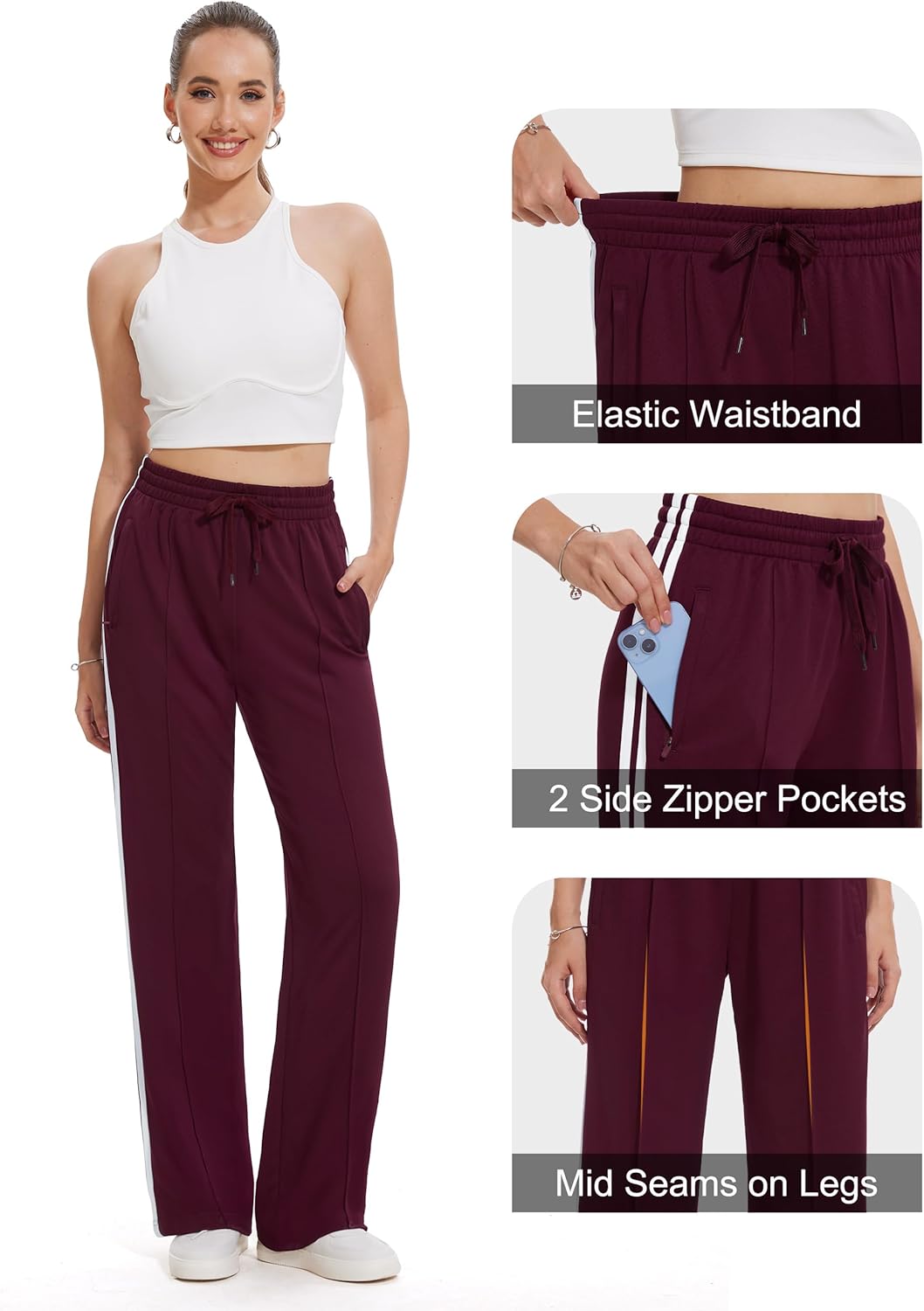 Thumbnail 3 de Tapata Women's Inseam Track Pants: Loose Straight Leg Sweatpants (5 inseams: 28–36) for Warm-Ups & Everyday Wear