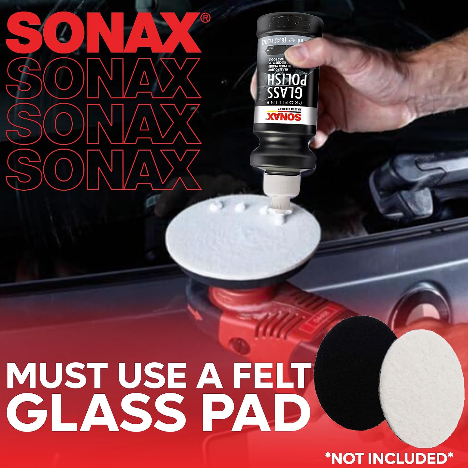 Detalle de SONAX PROFILINE Glass Polish (250 ml) – polissage sans silicone pour vitres automobiles