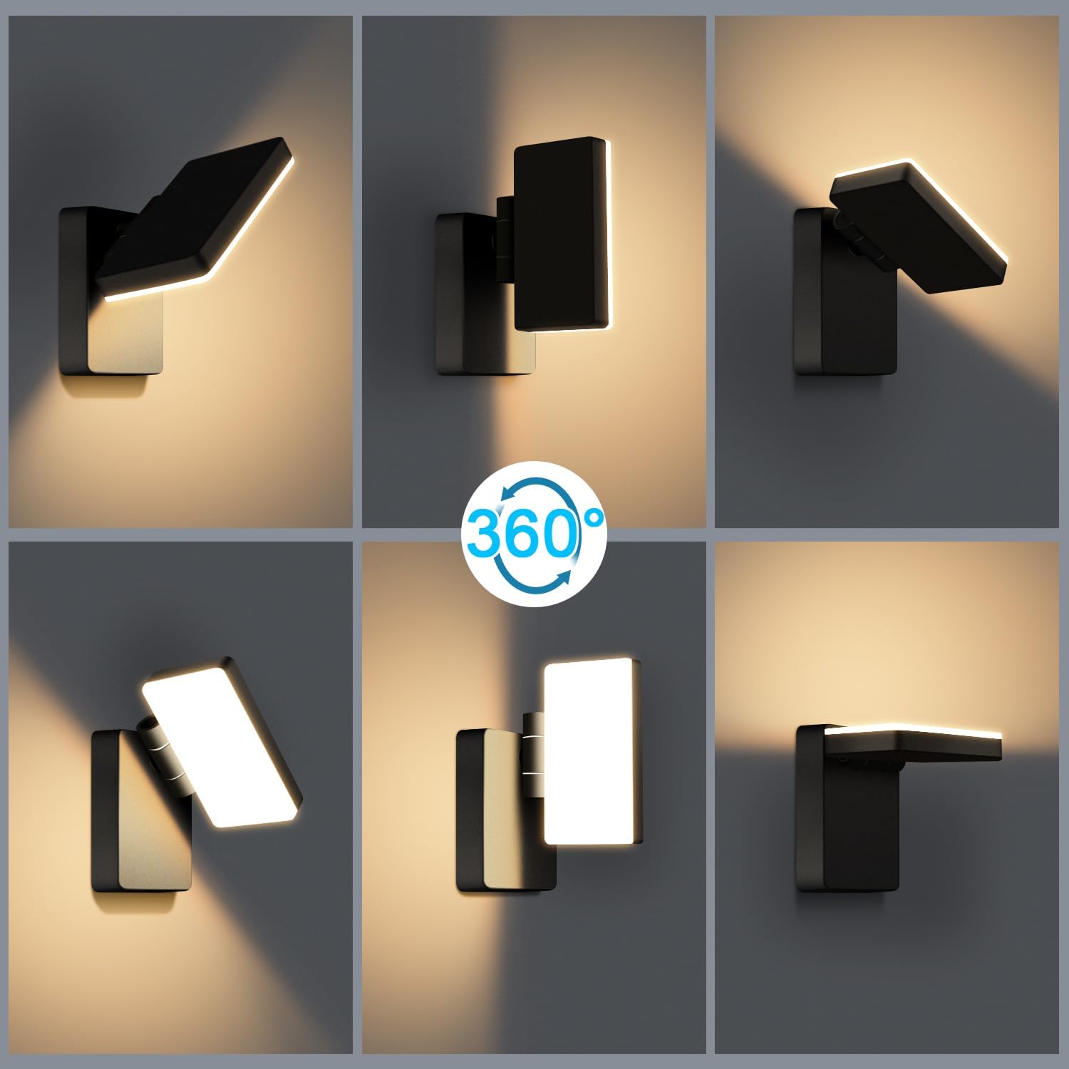 Detalle de Kingwen applique murale esterno LED 40W 3000K IP65 con pannello rotante a 360°