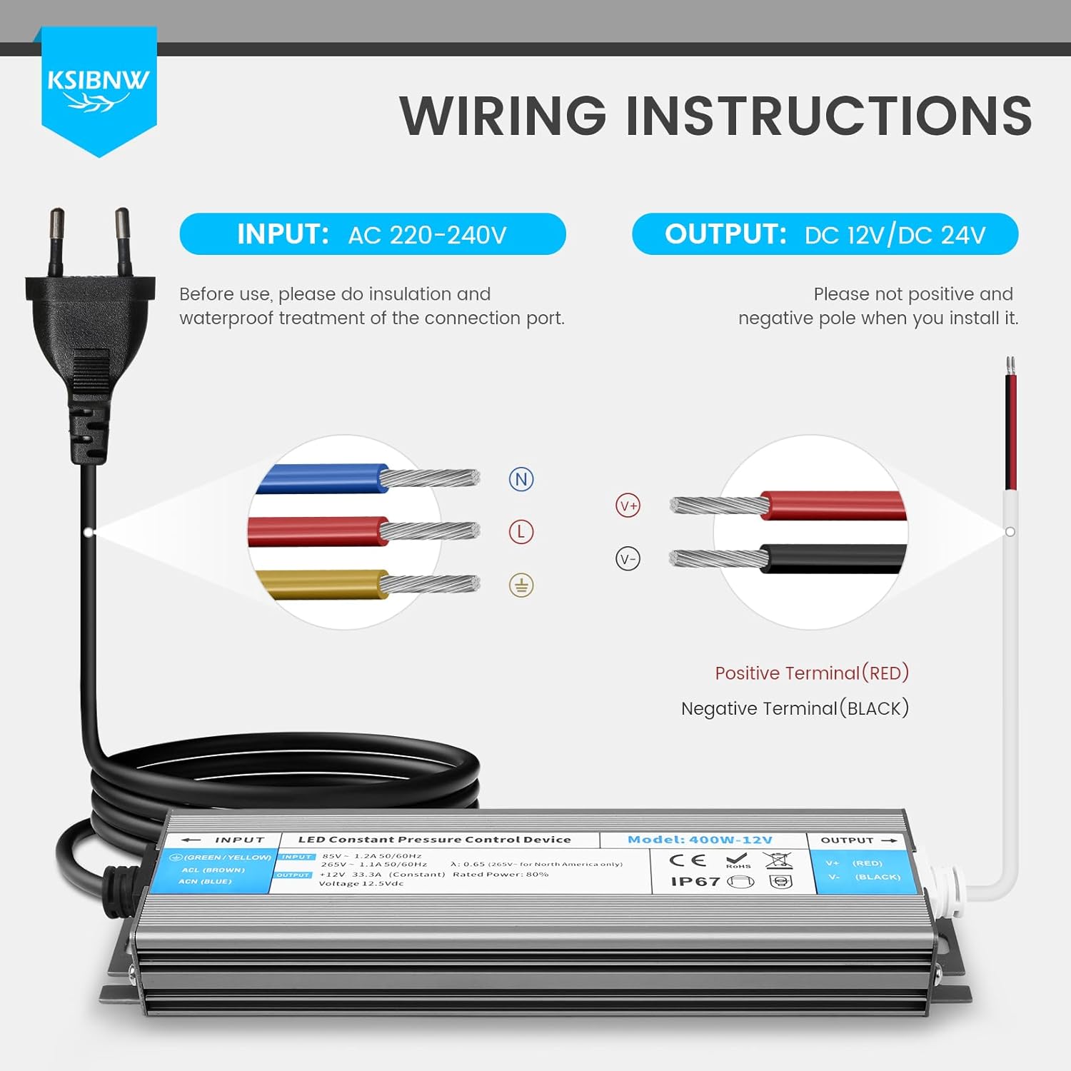 Thumbnail 4 de KSIBNW Trasformatore LED 12V 100W – Alimentatore Impermeabile IP67 (AC 220V to DC 12V 8,3A)
