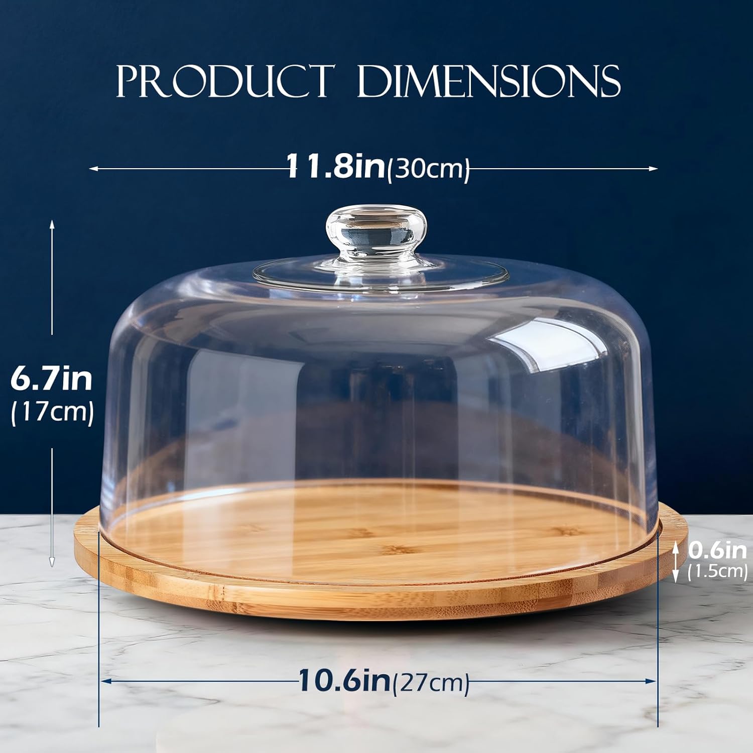 Thumbnail 2 de Masthome Wooden Cake Stand with Lid (12-inch) with Rotating Base and Clear Acrylic Dome Cover