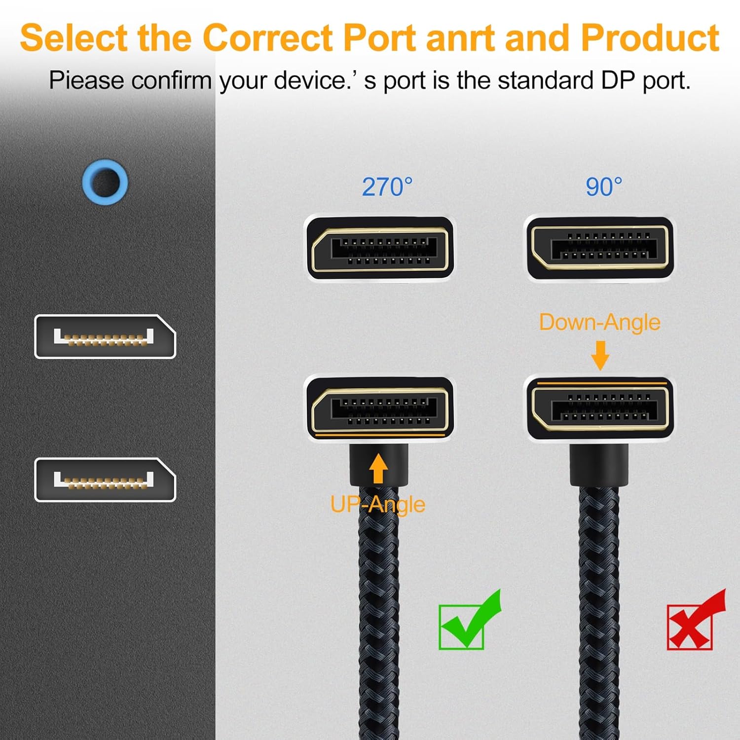 Thumbnail 6 de Thzzhnno 90° DisplayPort Cable 1M — 8K/4K Performance with Upward Angled Connector