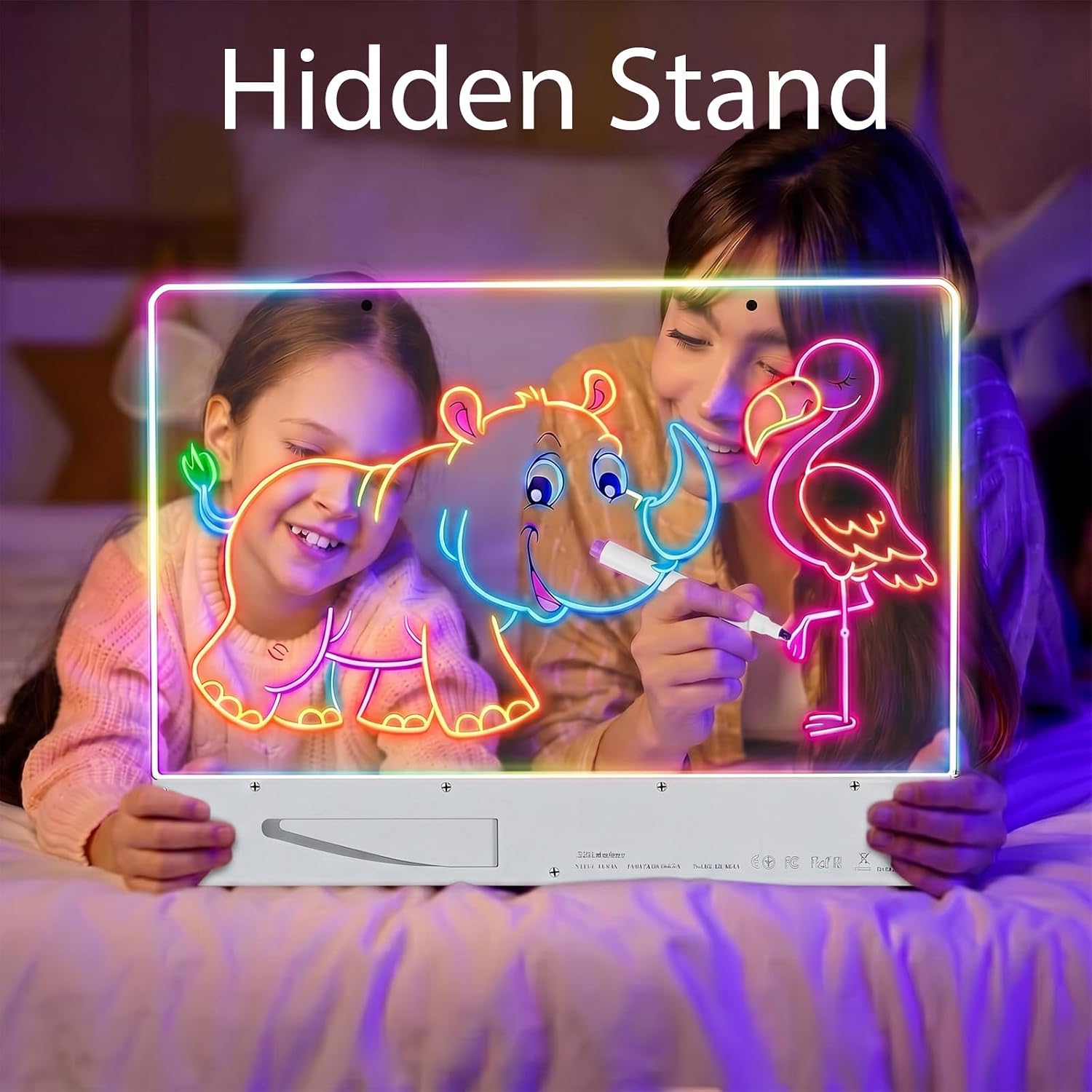Detalle de Lavagna da Disegno LED ricaricabile per bambini con luci RGB — grande tappetino luminoso in acrilico 35x26 cm
