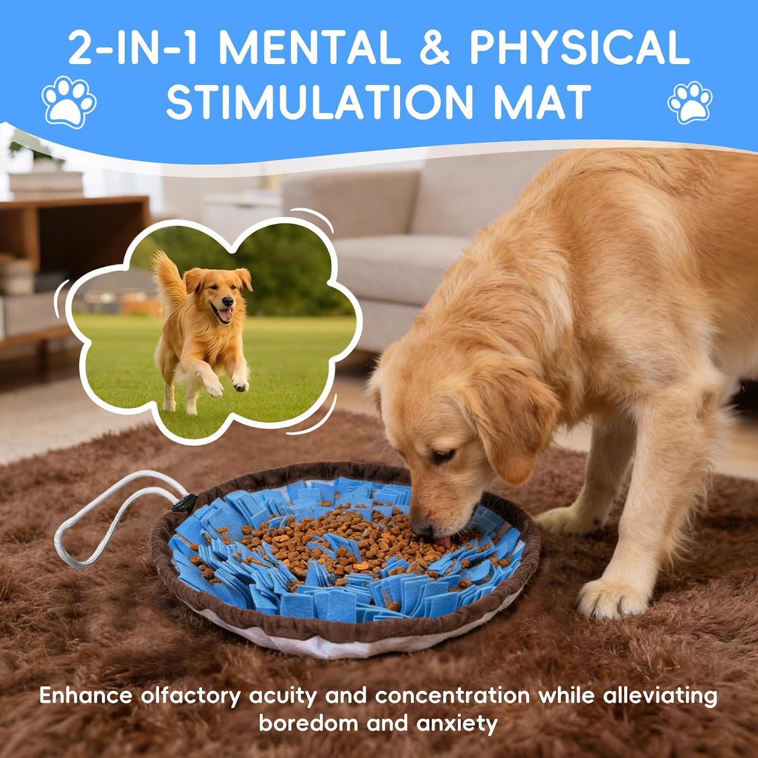Thumbnail 6 de AMFUN Schnüffelteppich Hund (Schnüffelmatte) für langsames Füttern, rutschfest & waschbar, Filz – 48 × 48 cm, Blau