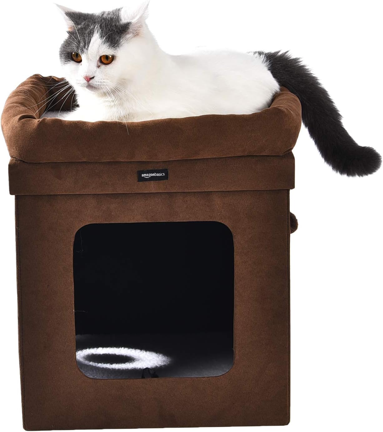Detalle 1 de Amazon Basics składany domek dla kota 38 × 38 × 43 cm, brązowy, z polarem Sherpa