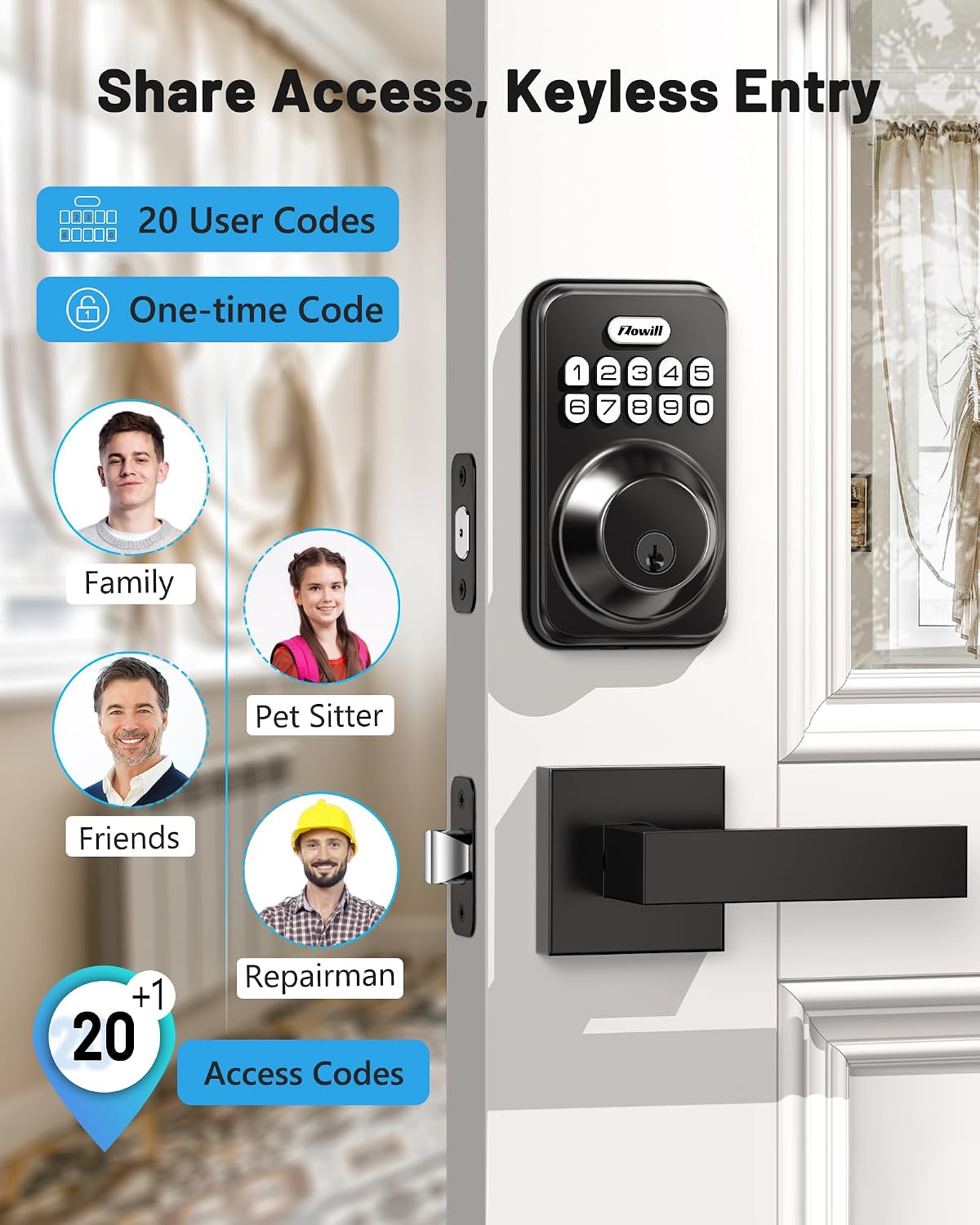 Detalle 2 de Zowill Keypad Deadbolt Lock with Handles, Oil-Rubbed Bronze