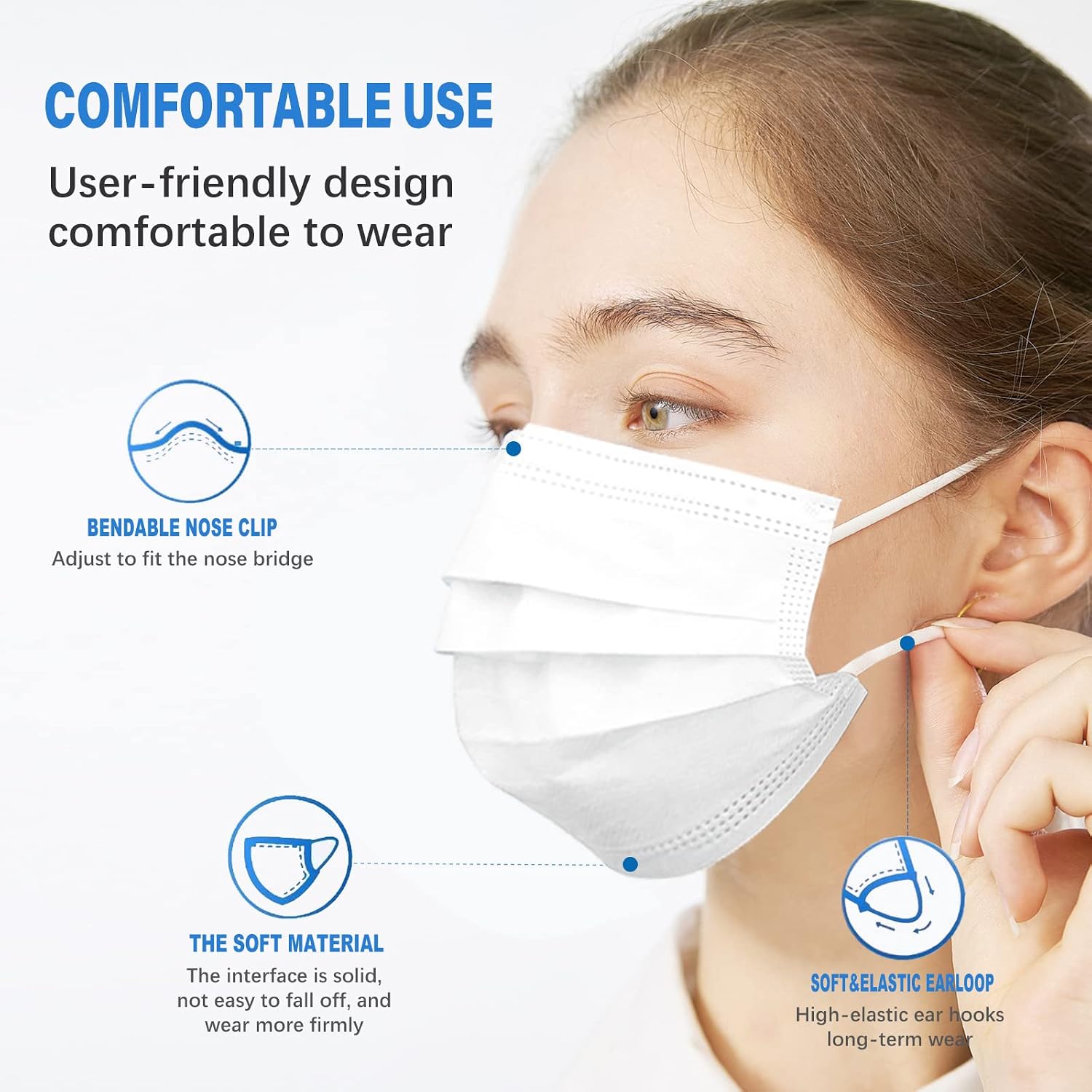 Thumbnail 3 de Wecolor 3 Ply Earloop Masks 100 Pcs