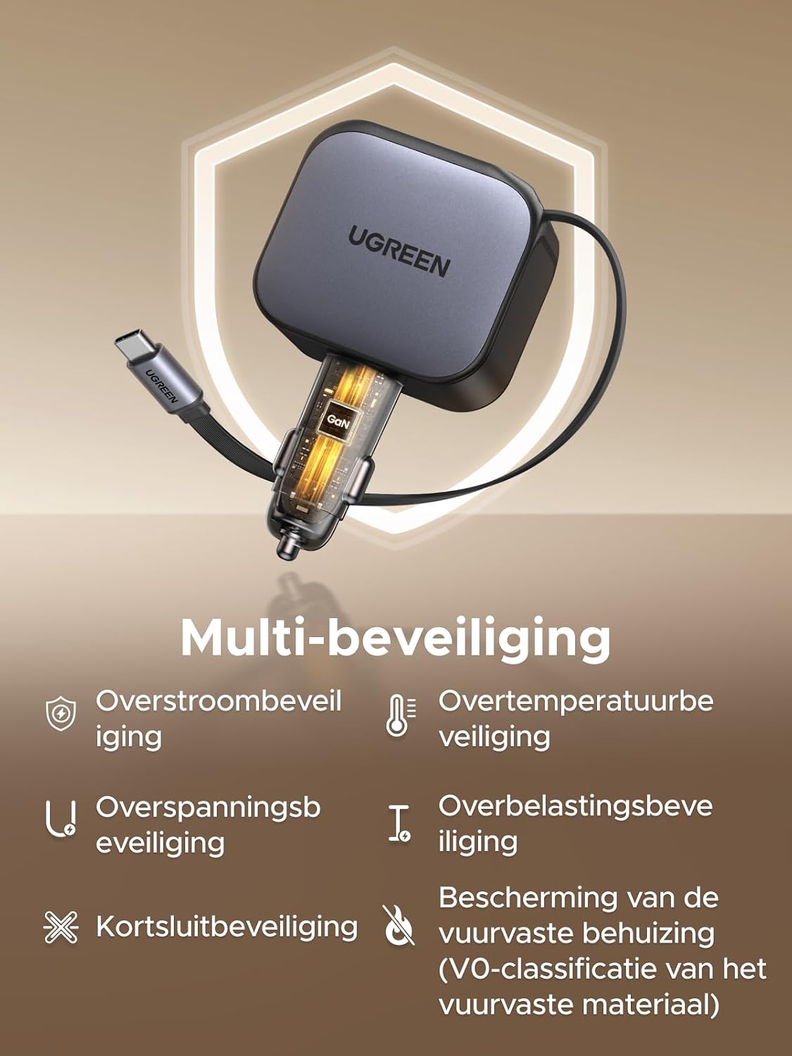 Thumbnail 5 de UGREEN Nexode 145W-autolader met 4 poorten en intrekbare USB-C-kabel
