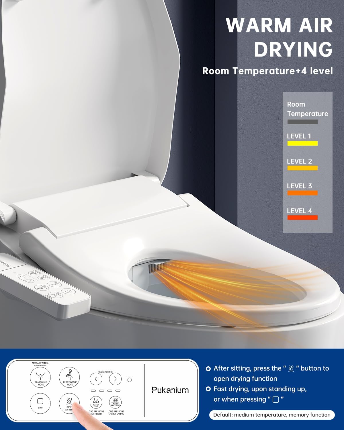 Thumbnail 4 de PUKANIUM 23G001WH Elongated Bidet Toilet Seat with Heated Seat & Air Dryer
