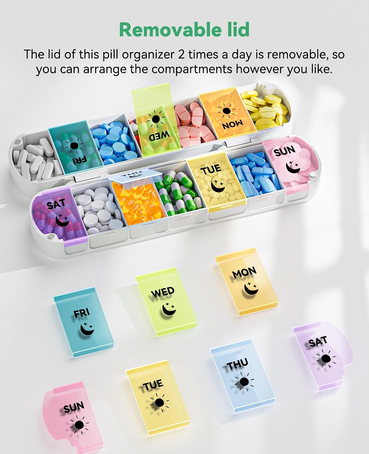 Detalle de Cotatoc EK-313 Foldable Weekly Pill Organizer, Magnetic AM/PM Box