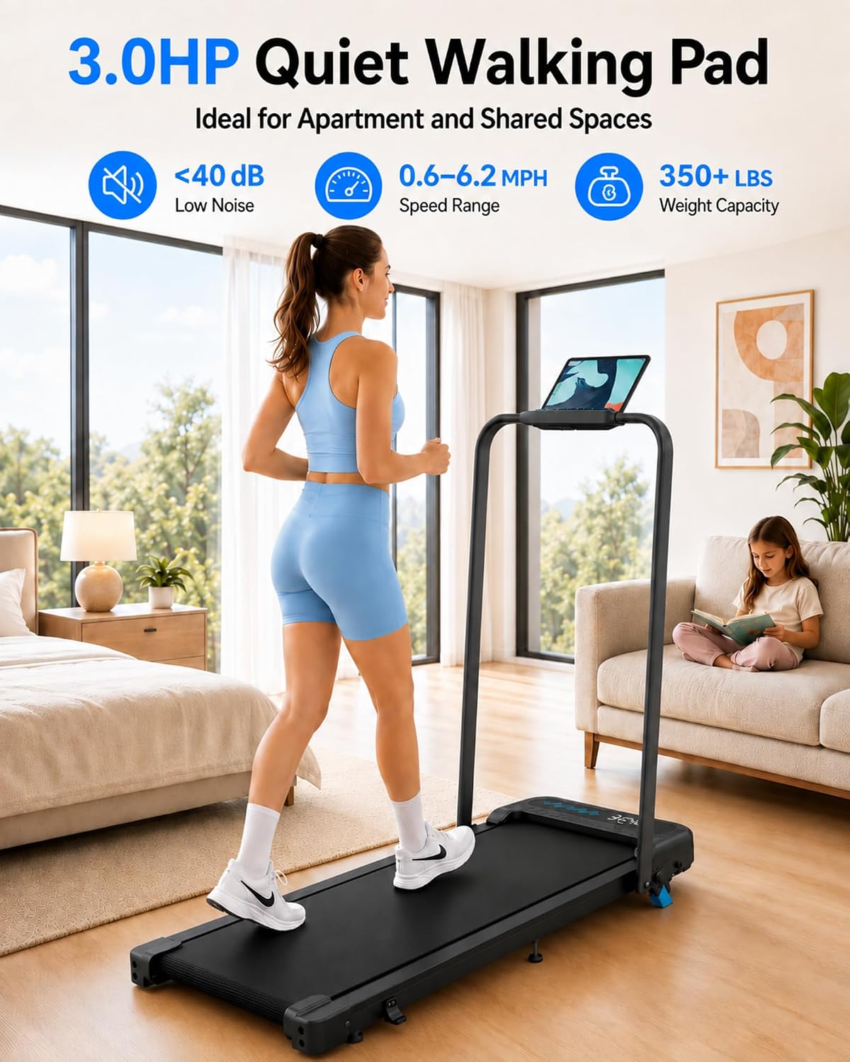 Detalle de Cardirun TM037 Foldable Walking Pad Treadmill with 10% Incline, 350 lb Capacity