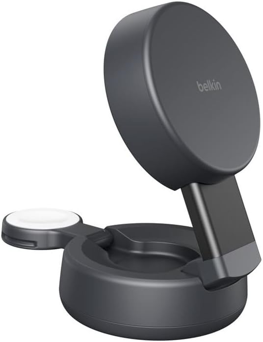 Detalle de Belkin UltraCharge Pro Caricatore Wireless Magnetico 2 in 1 MagSafe Qi2.2 25W con Alimentatore da 45W – Nero