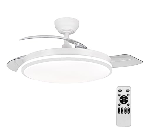 Detalle de LEDUNI ventilador con luz LED 72W, 7590 lm y mando a distancia (motor DC, 6 velocidades, aspas retráctiles)