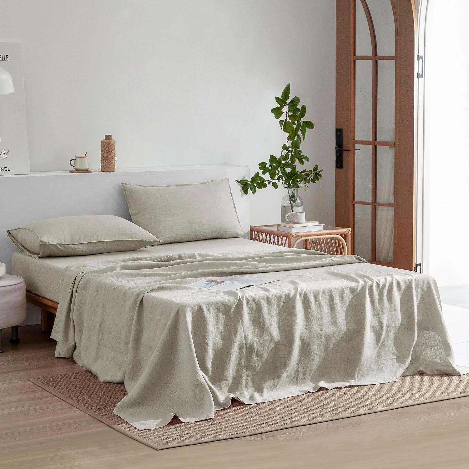 Thumbnail 1 de EVERLY Linen Sheets Set Queen 100% Linen Bedding