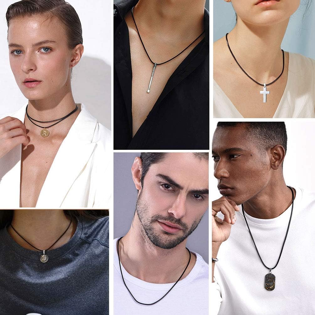 Thumbnail 2 de PROSTEEL Chaîne Collier Homme Noir – Cordon en Similicuir 2 mm ou 3 mm, Longueurs 41–76 cm, Fermoir Acier Inoxydable
