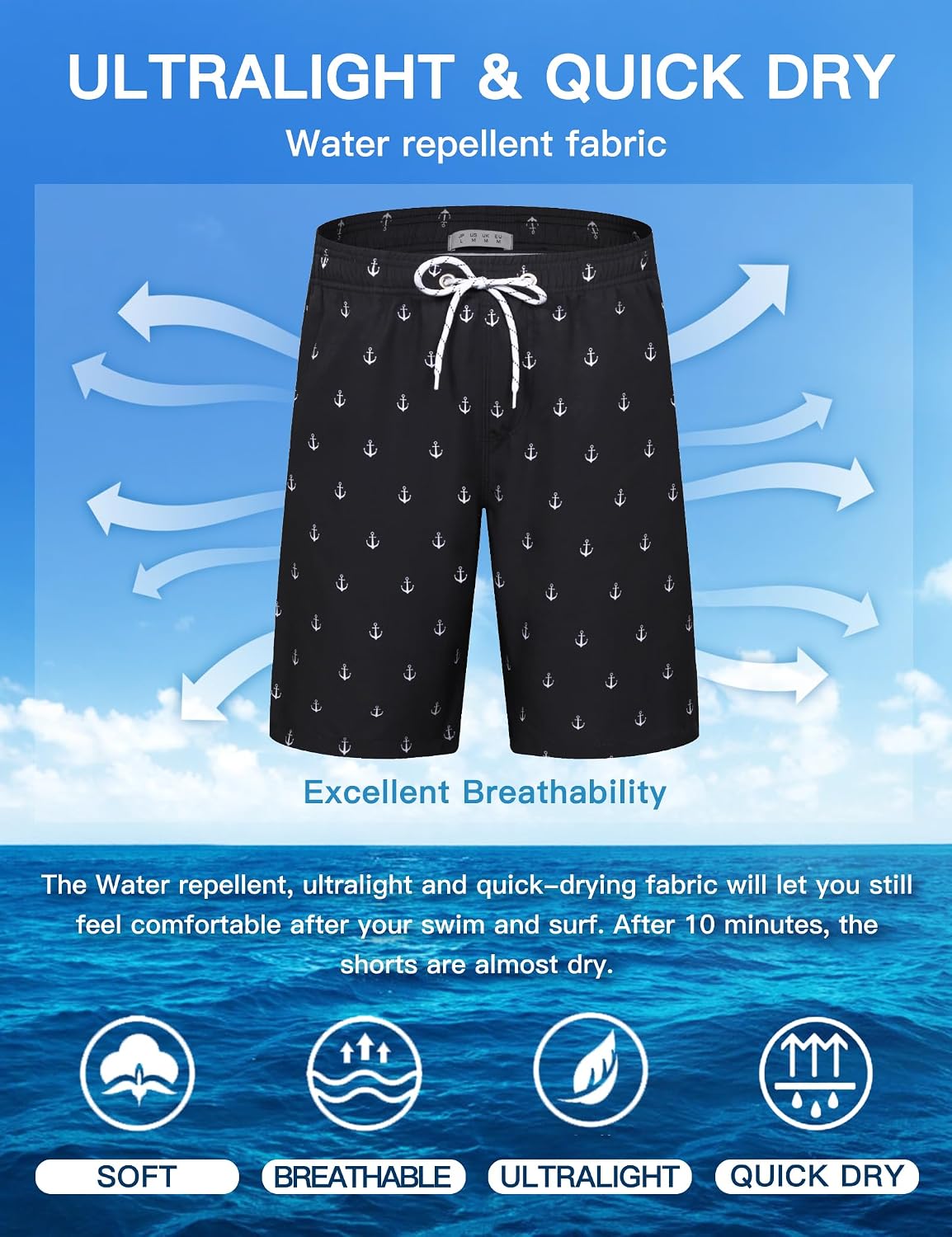 Detalle 1 de APTRO Men's 9" Swim Trunks with Mesh Lining and Quick-Dry Fabric