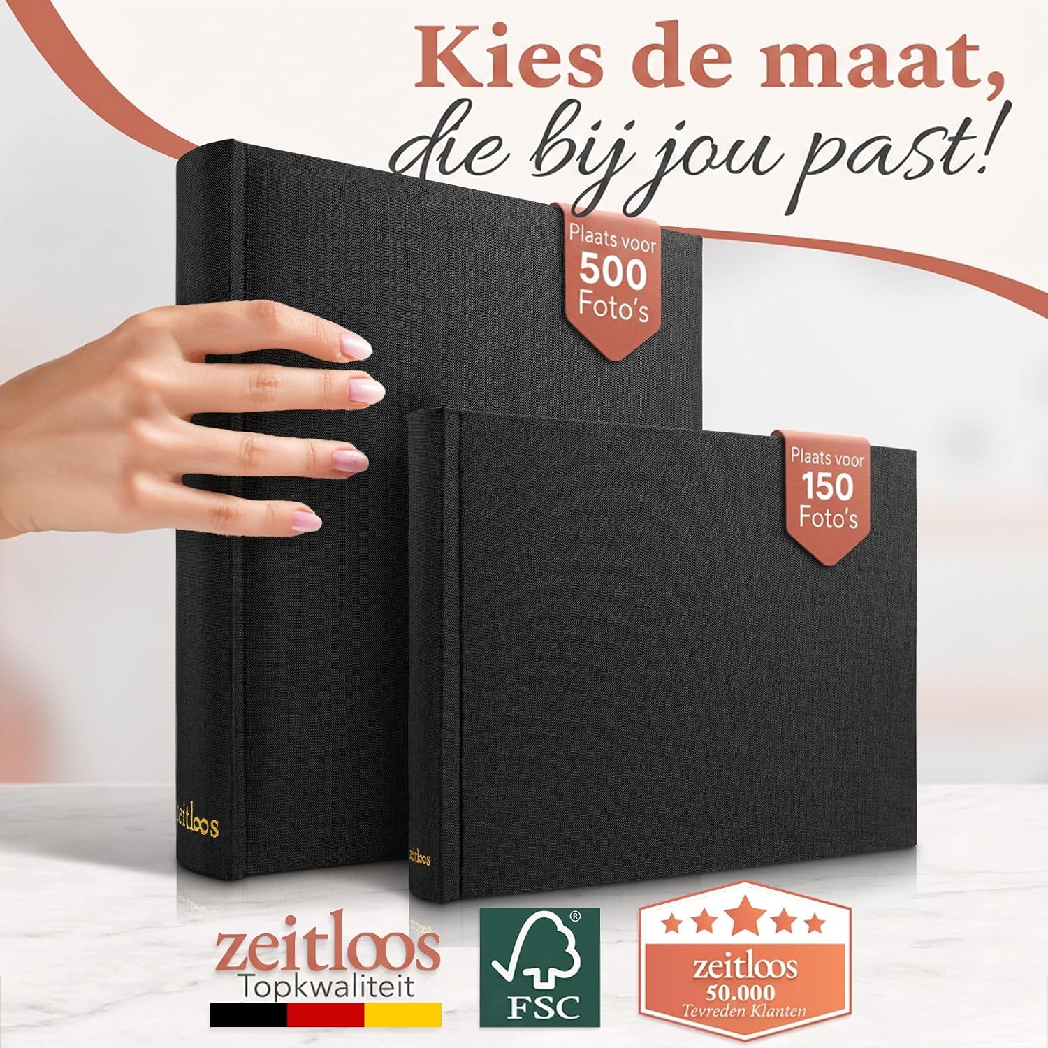 Thumbnail 6 de Zeitloos Fotoalbum om in te plakken, zwart linnen, 50 pagina's