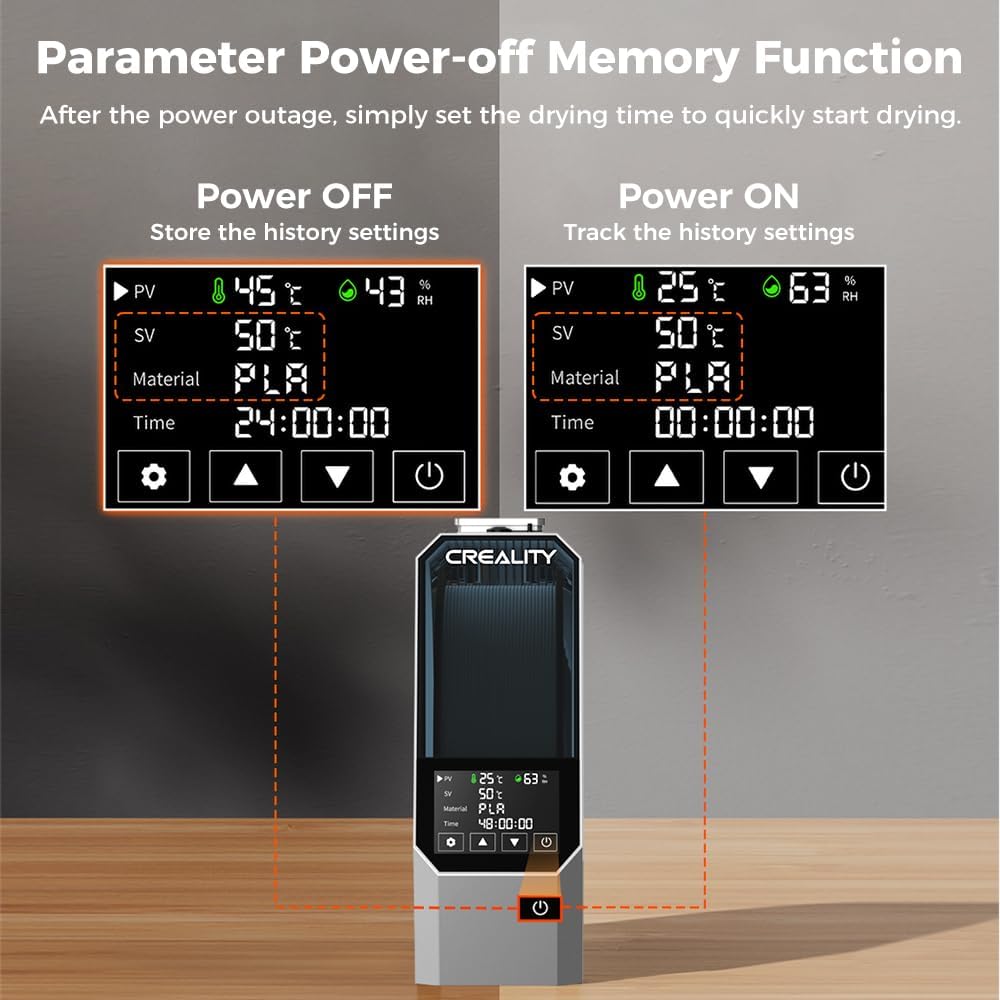 Thumbnail 3 de Creality Official Space PI Filament Dryer for 1kg spools (built-in fan, 110W PTC heater, one-key presets)