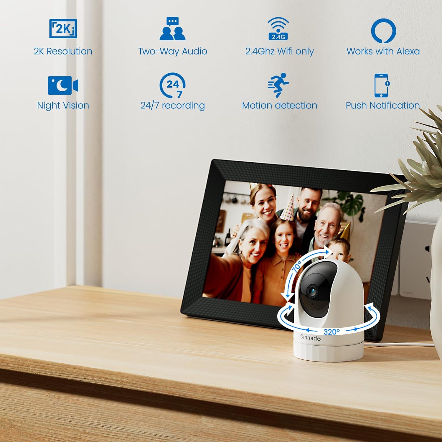 Detalle 2 de Cinnado D1 2K Indoor WiFi Security Camera
