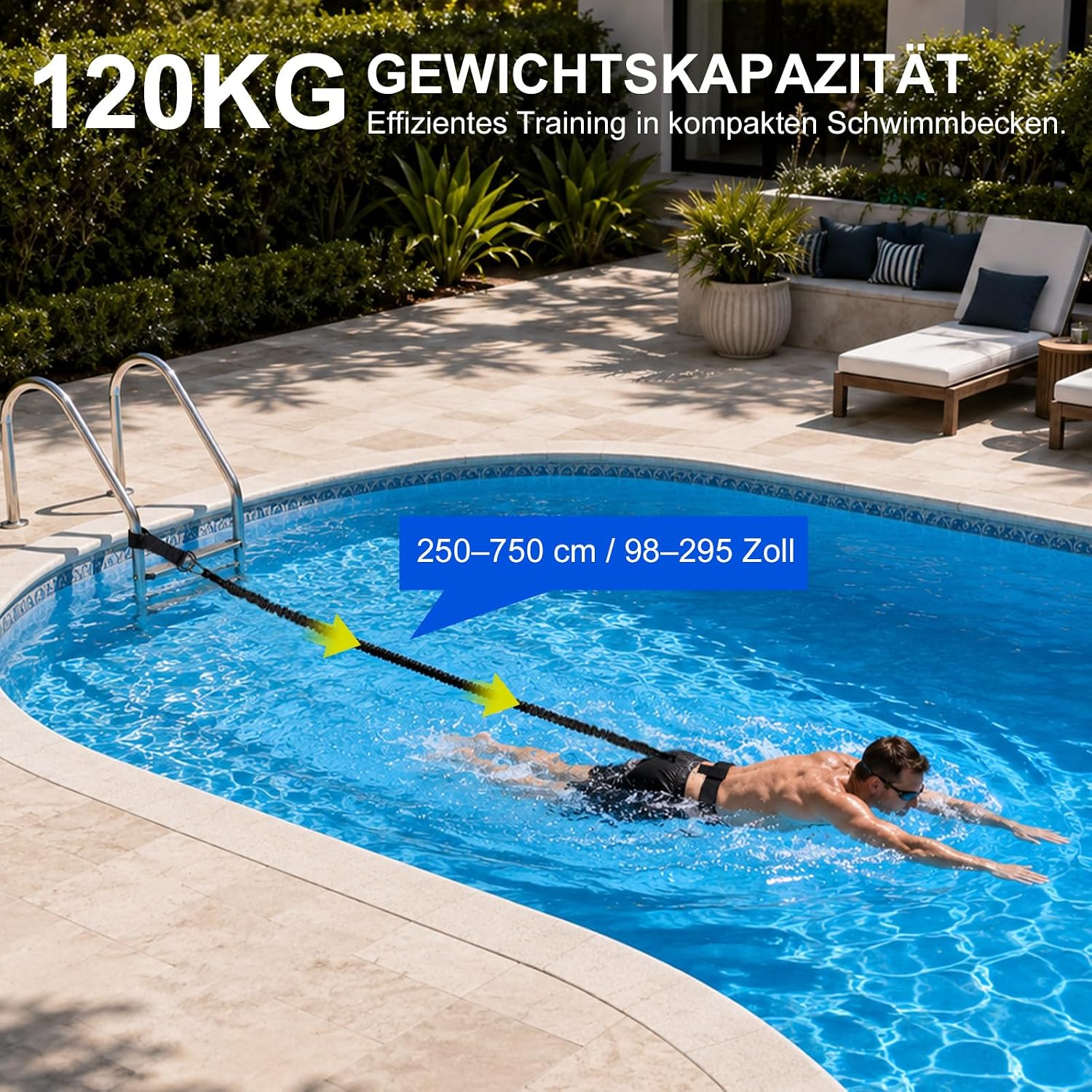 Detalle de Schwimmgurt für Pool – Einstellbarer Schwimmwiderstandgürtel (2,5–7,5 m) für Erwachsene und Kinder ab 7 Jahren