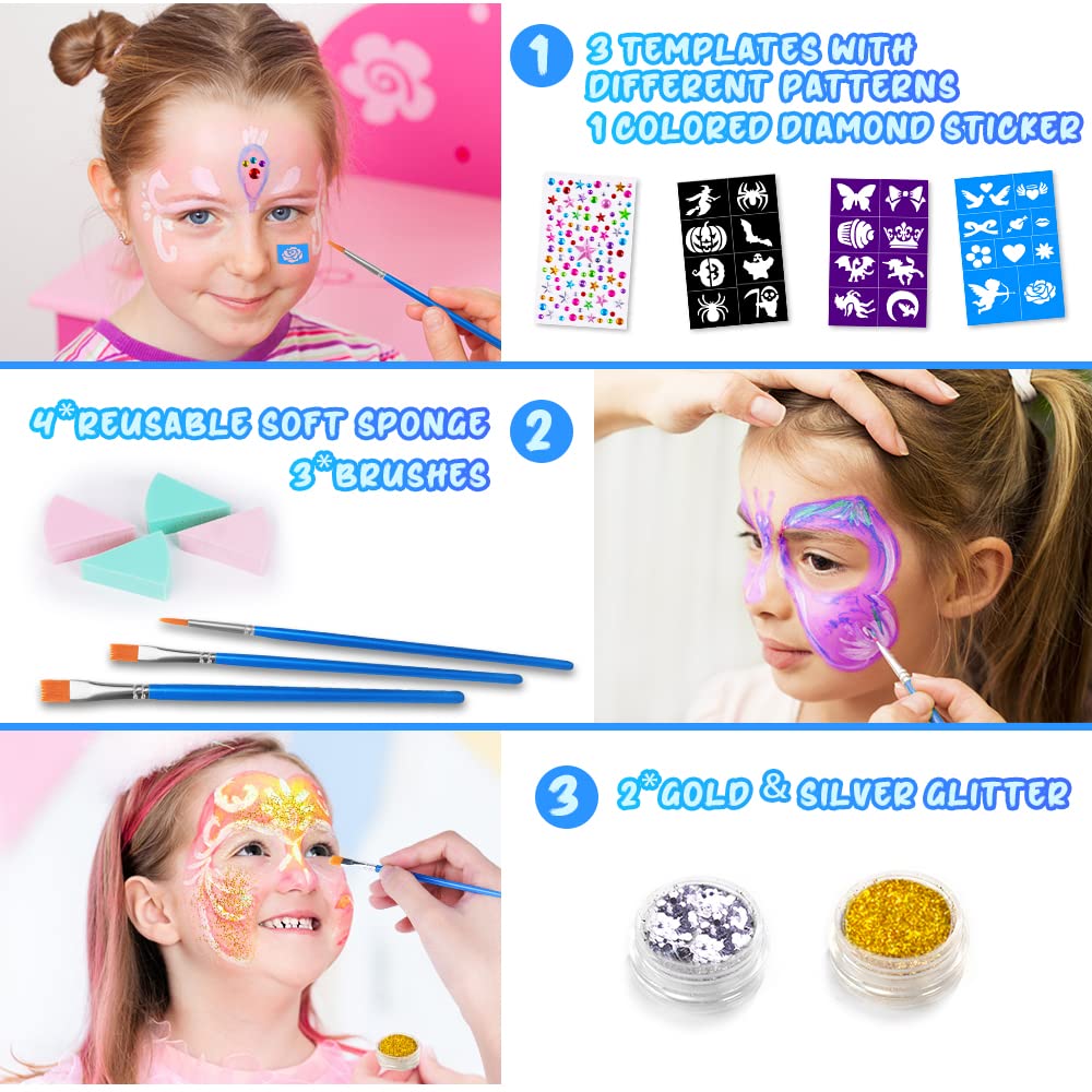 Detalle de ACWOO Halloween Schminke – 16 Farben Schminkset für Gesicht, Körper und Bühne