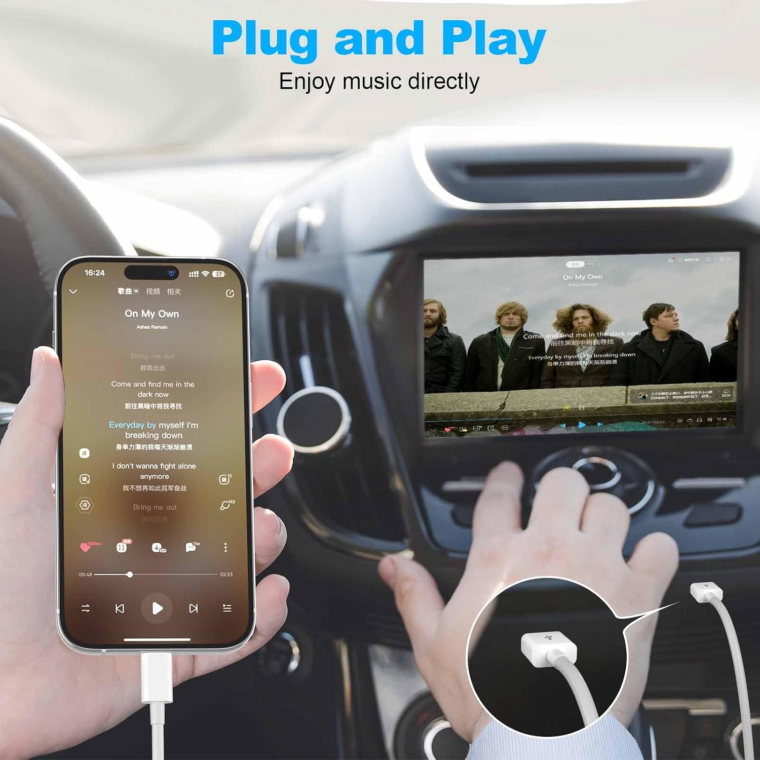 Detalle de Car Apple Carplay Cable: USB A to Lightning, 3FT for iPhone CarPlay