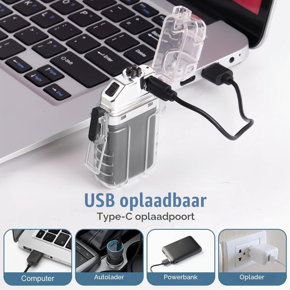 Thumbnail 3 de Vicloon elektrische aansteker met dubbele boog, USB-C en zaklamp