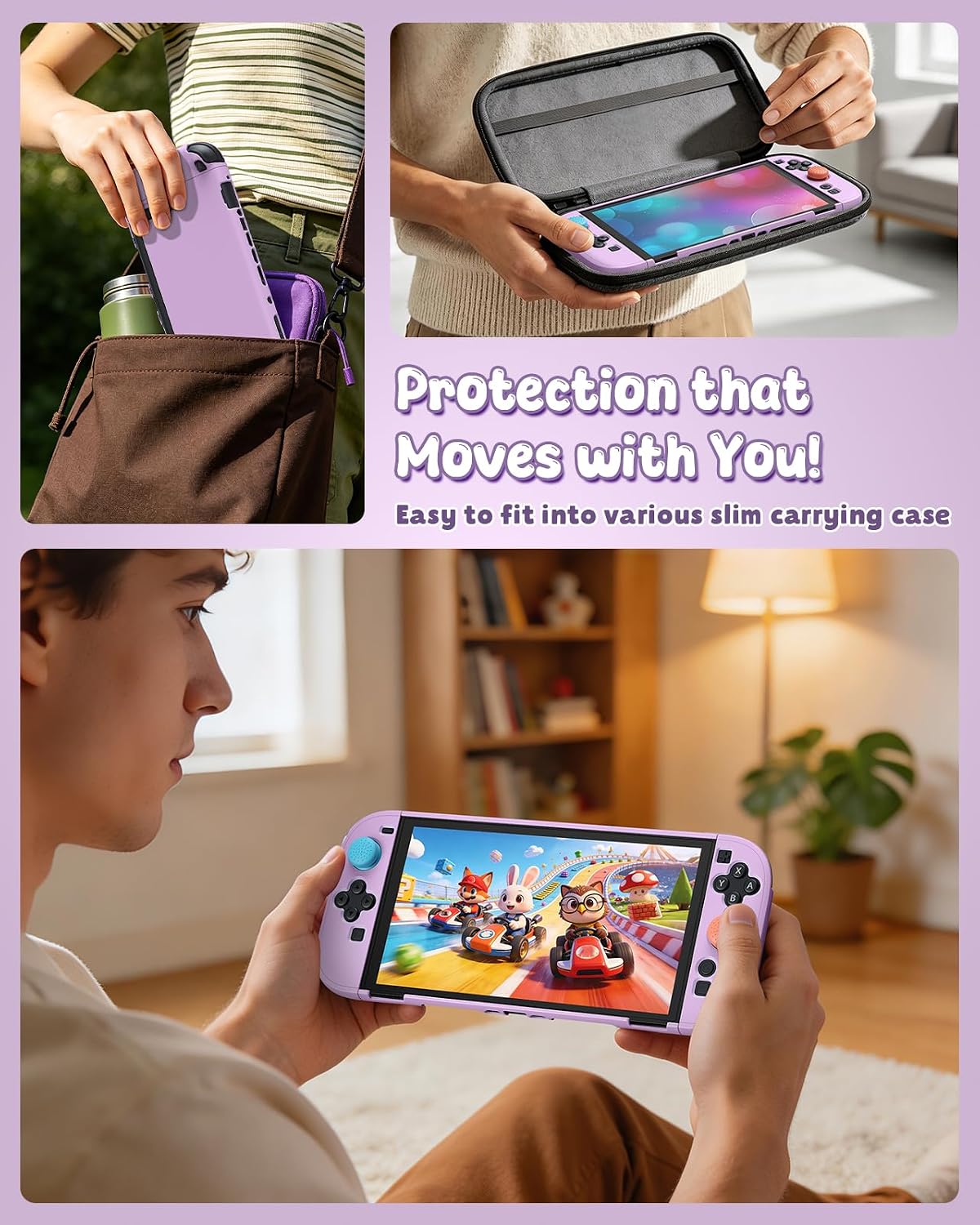 Detalle de FYOUNG Switch 2 Dockable Shell with Screen Protector – Light Purple